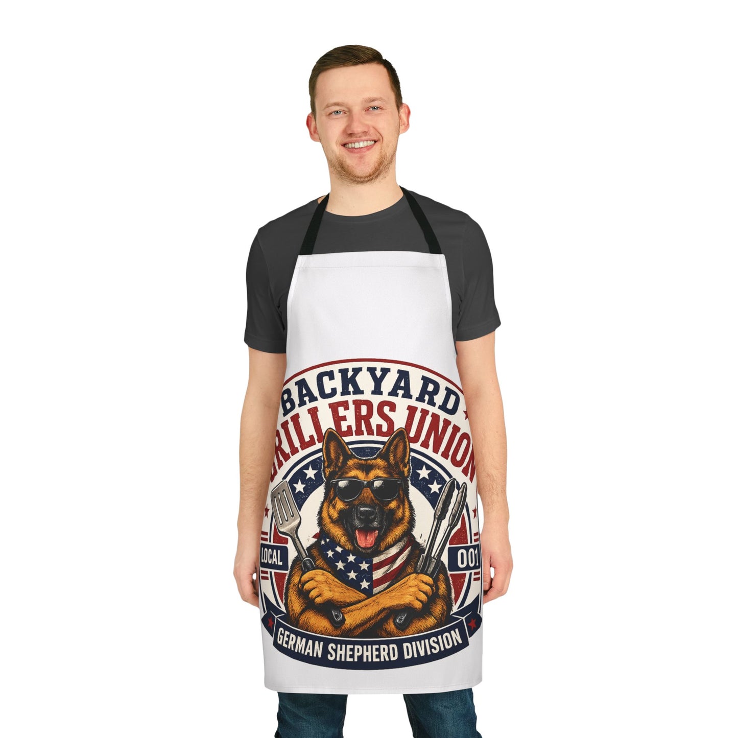 Backyard Grillers Union German Shepherd Apron — Patriotic BBQ Chef Gift