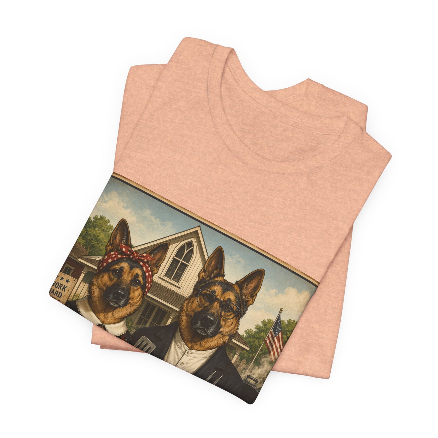 American Gothic – Backyard Style | German Shepherd BBQ T-Shirt