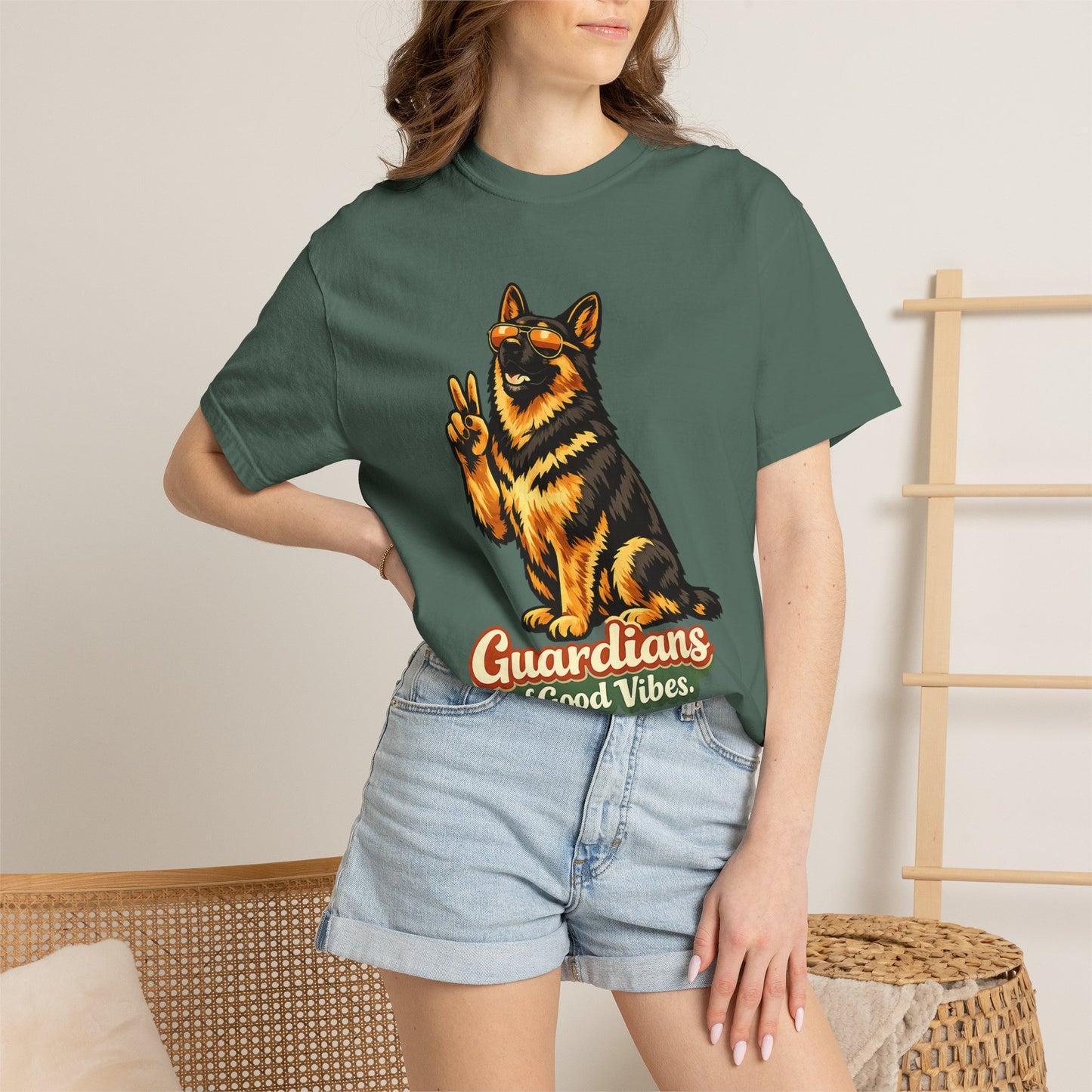Guardians of Good Vibes German Shepherd T-shirt | Peace Sign Dog Tee