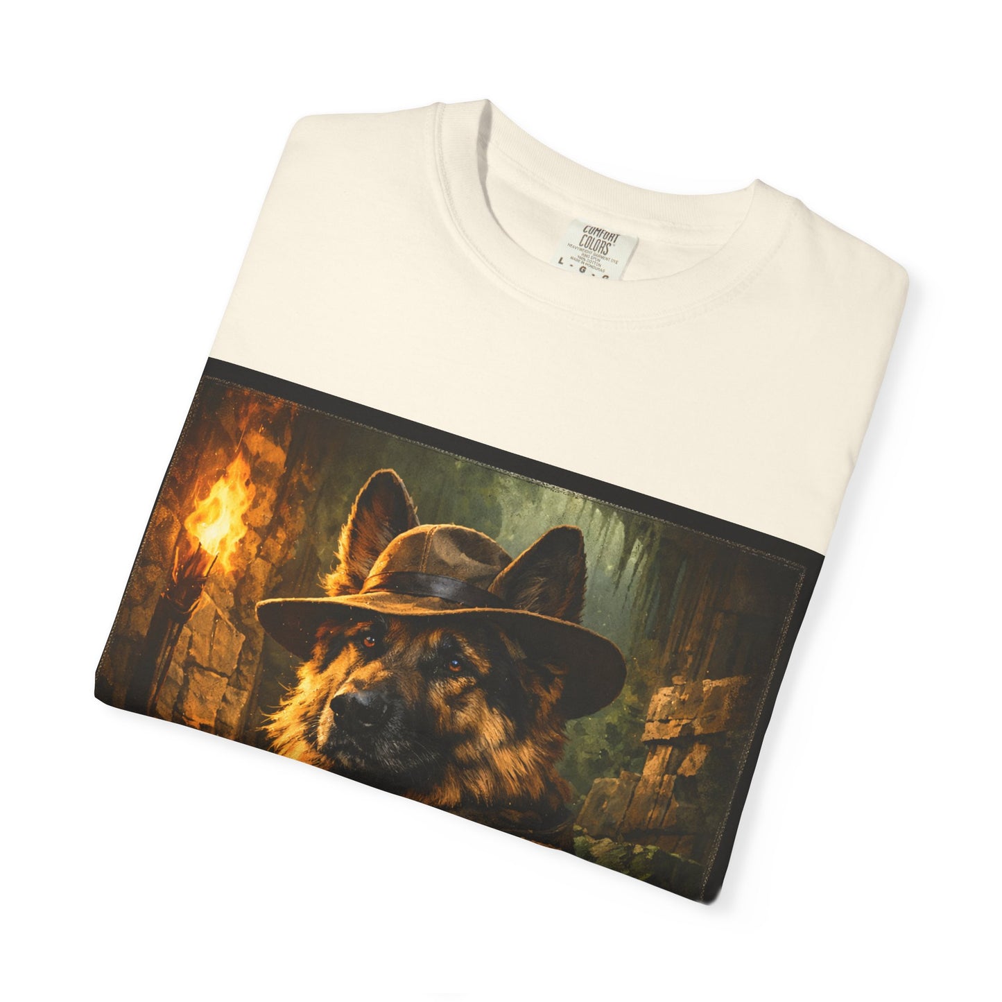Indy Explorer German Shepherd T‑Shirt – Adventure Dog Lover Tee | Vintage Noir Canine Illustration | Bella Canvas 3001