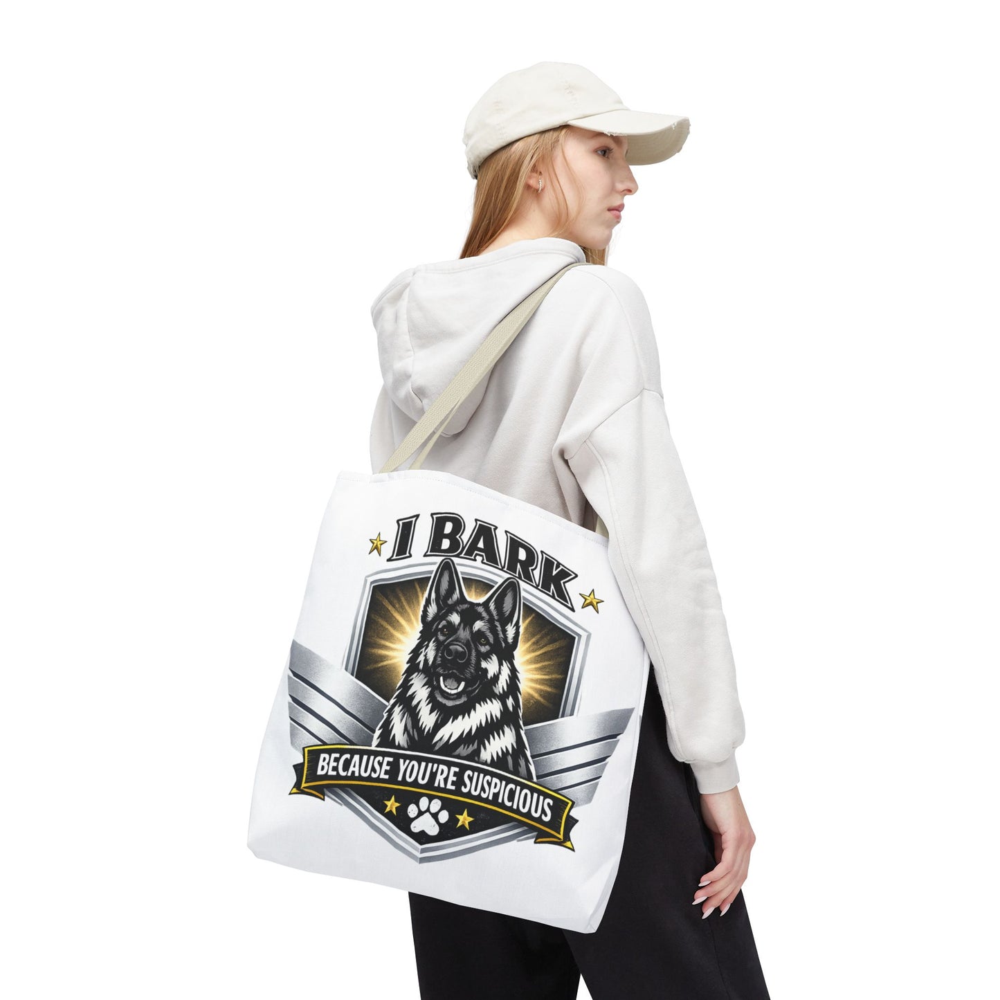 Tote Bag — "I Bark Because You’re Suspicious" German Shepherd Tote