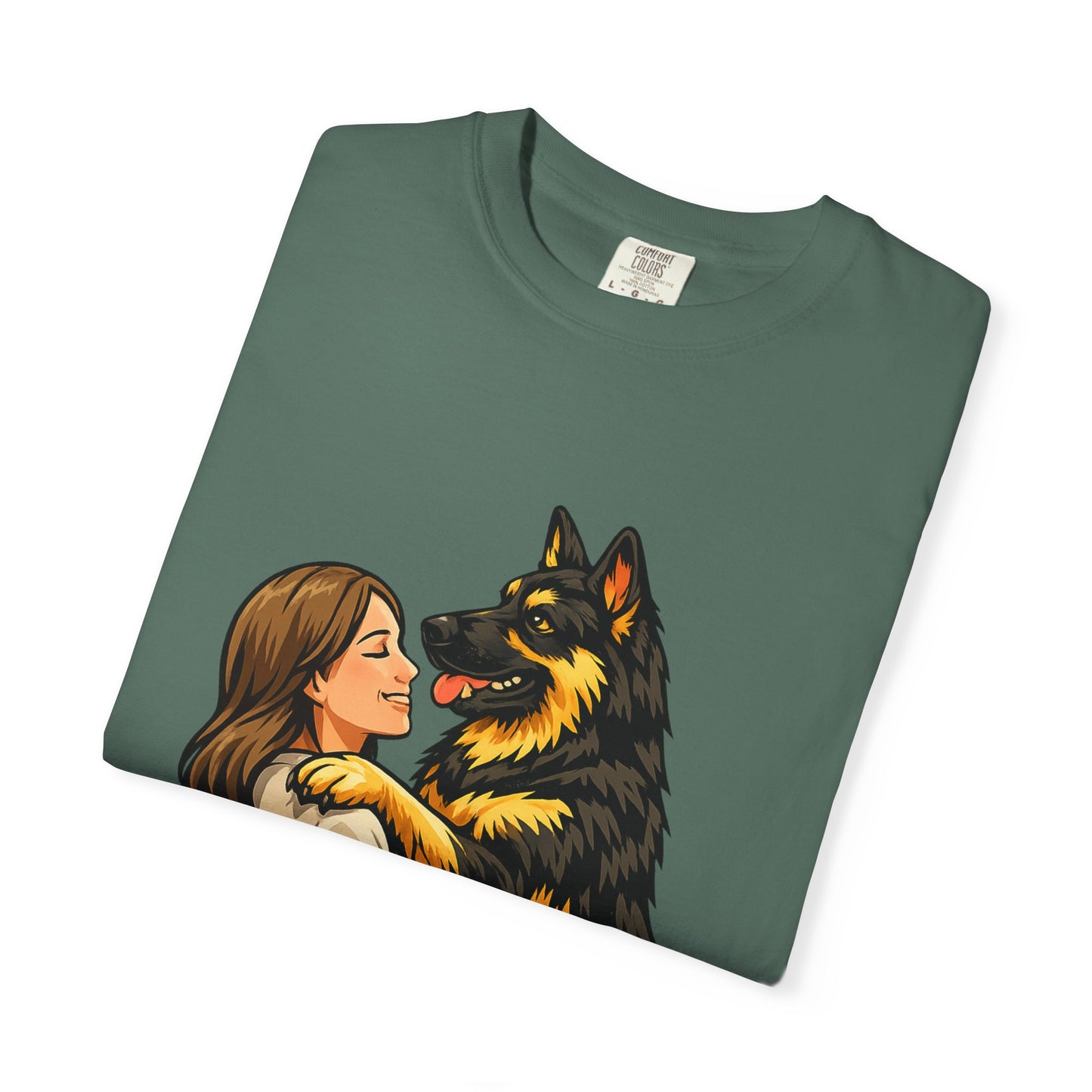 I Love You More Than Treats T-shirt | Girl Hugging German Shepherd Dog