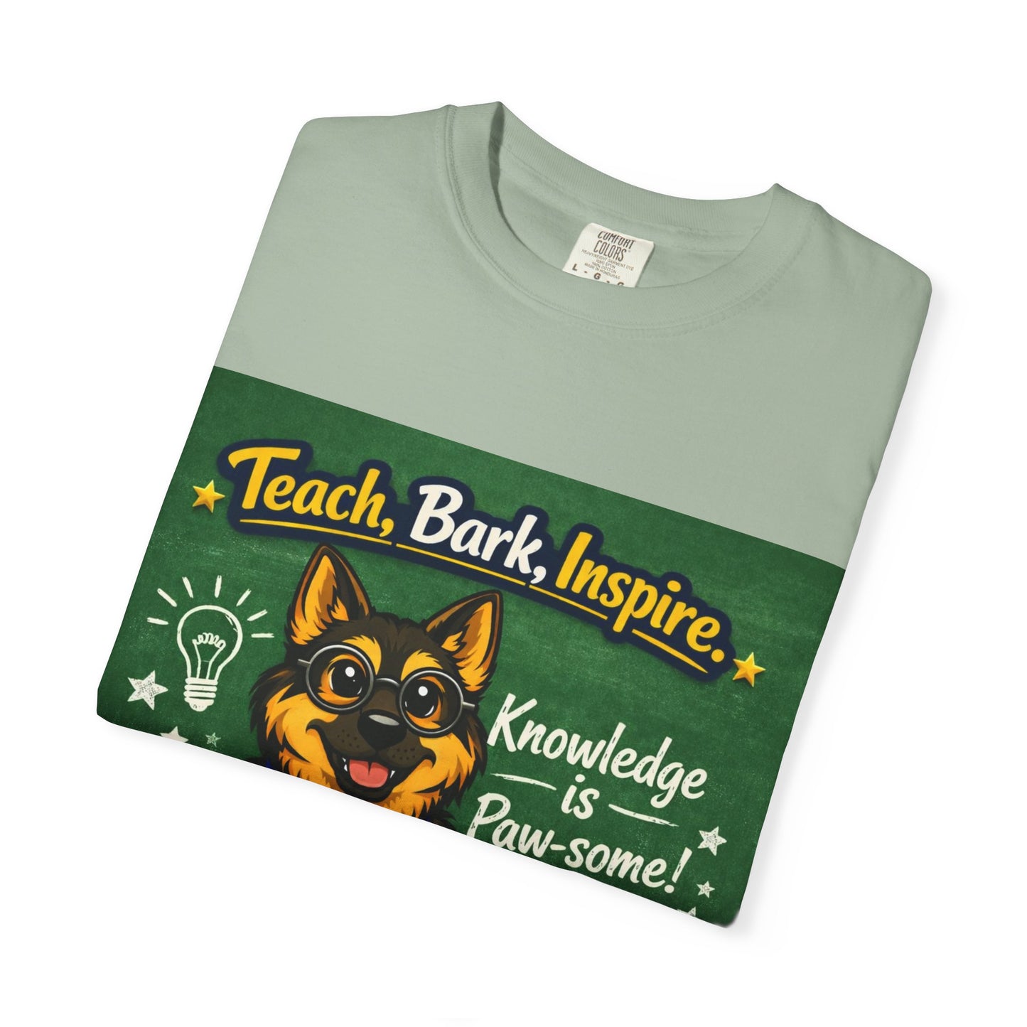 Teach Bark Inspire German Shepherd T‑Shirt – Knowledge Is Paw‑some Teacher Tee | Classroom Dog Lover Shirt | Bella Canvas 3001