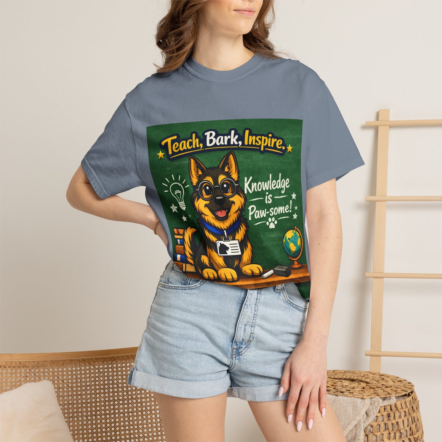 Teach Bark Inspire German Shepherd T‑Shirt – Knowledge Is Paw‑some Teacher Tee | Classroom Dog Lover Shirt | Bella Canvas 3001