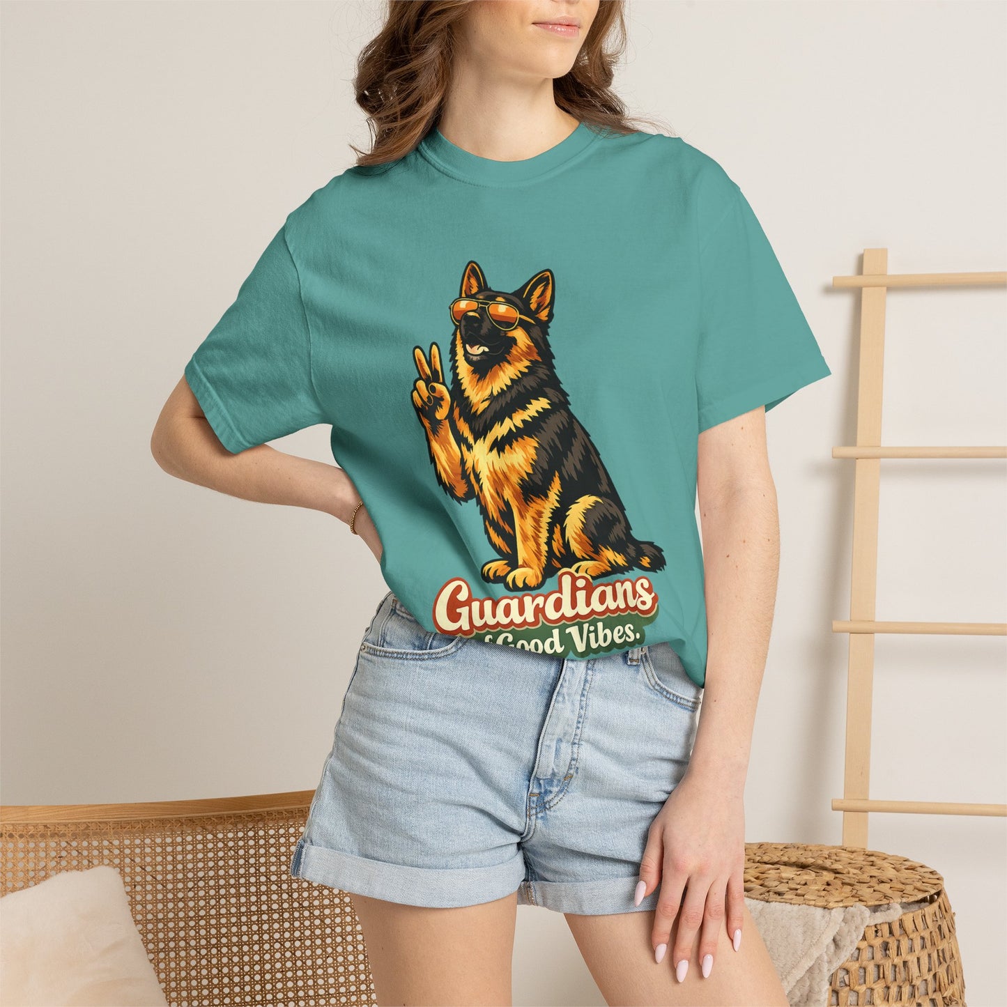Guardians of Good Vibes German Shepherd T-shirt | Peace Sign Dog Tee