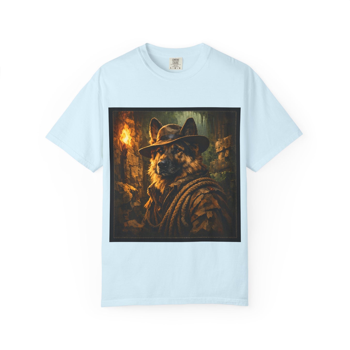 Indy Explorer German Shepherd T‑Shirt – Adventure Dog Lover Tee | Vintage Noir Canine Illustration | Bella Canvas 3001