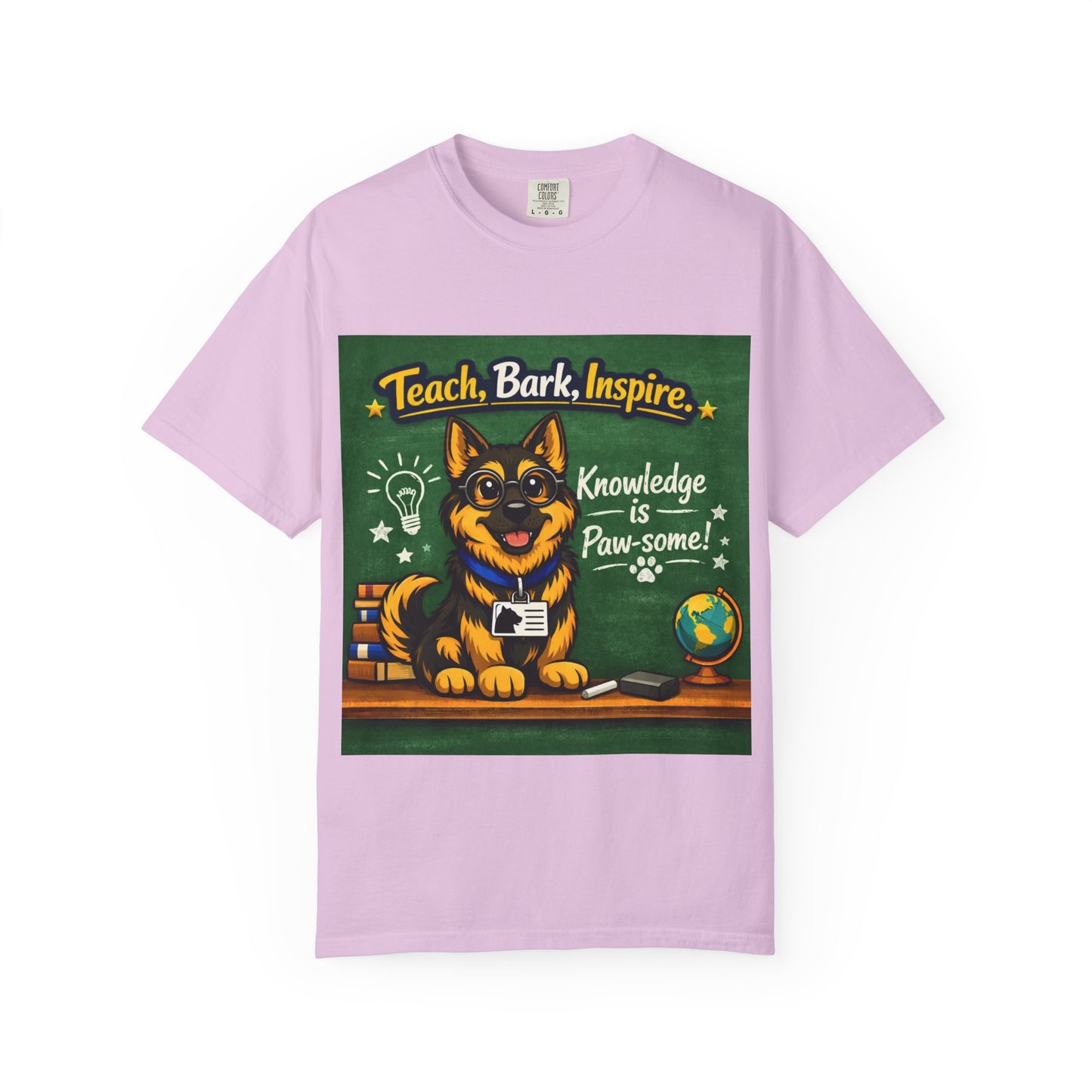 Teach Bark Inspire German Shepherd T‑Shirt – Knowledge Is Paw‑some Teacher Tee | Classroom Dog Lover Shirt | Bella Canvas 3001