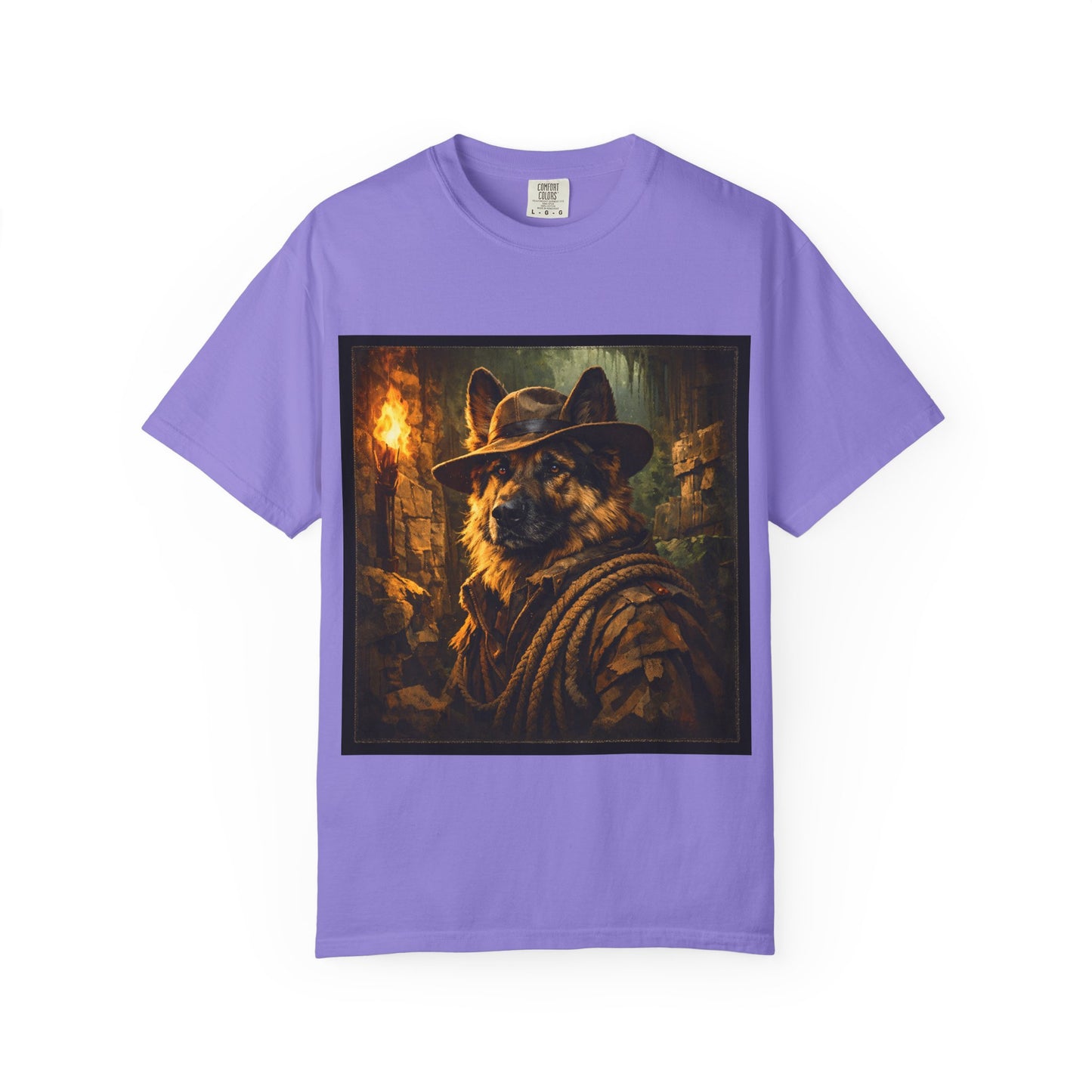 Indy Explorer German Shepherd T‑Shirt – Adventure Dog Lover Tee | Vintage Noir Canine Illustration | Bella Canvas 3001