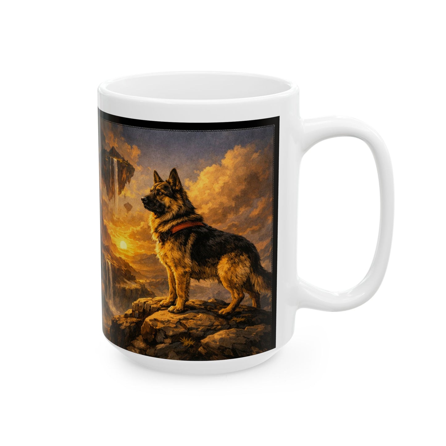 Floating Island with Waterfalls Mug | Fantasy Sunset Landscape Ceramic Mug