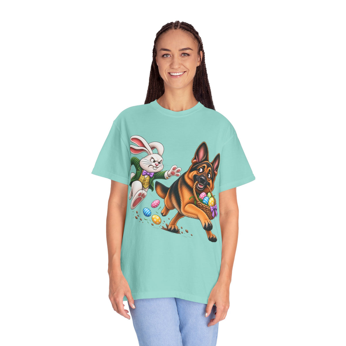German Shepherd Easter Shirt – Funny Bunny Chase GSD T-Shirt