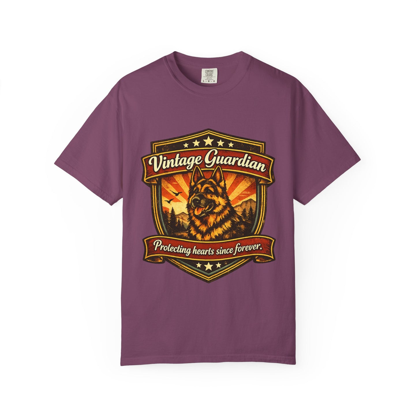 Vintage Guardian German Shepherd T-Shirt | Dog Badge Shield Design