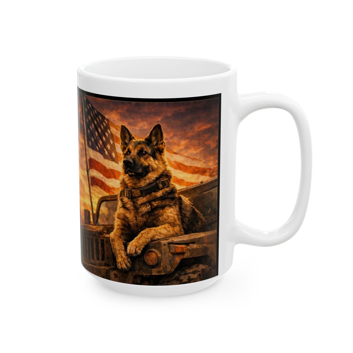 German Shepherd with American Flag Mug | Patriotic Dog Coffee Mug