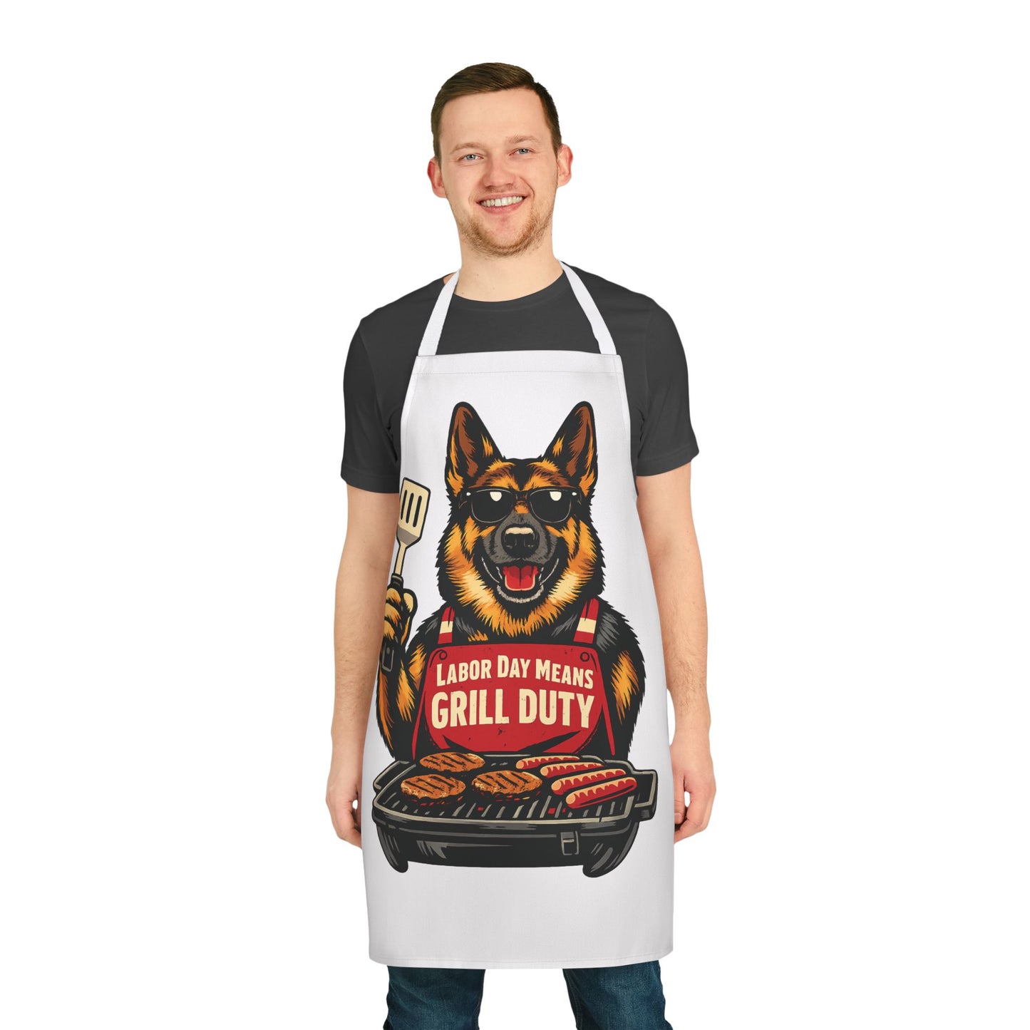 Labor Day Grill Duty Apron — German Shepherd BBQ Cook Apron
