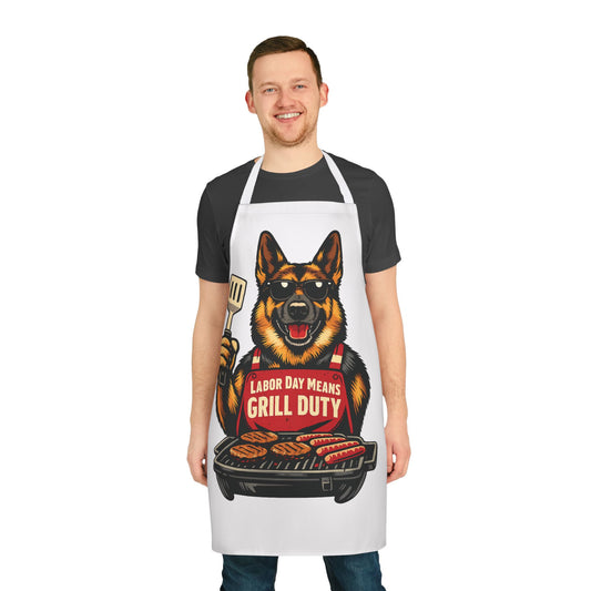 Labor Day Means Grill Duty German Shepherd Apron | Funny BBQ Apron | Gift for Grill Masters