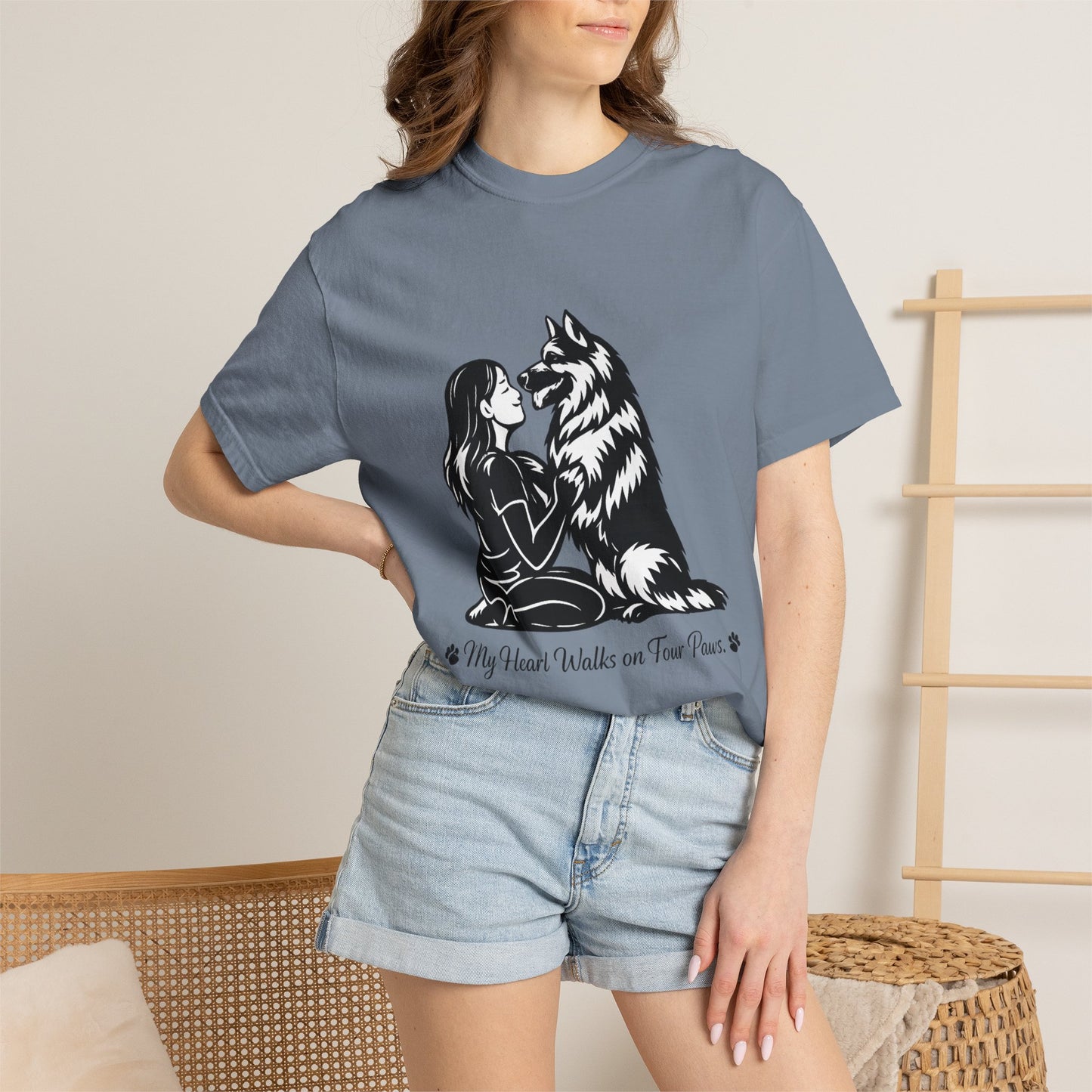 Girl and German Shepherd Illustration T-Shirt | My Heart Walks on Four Paws