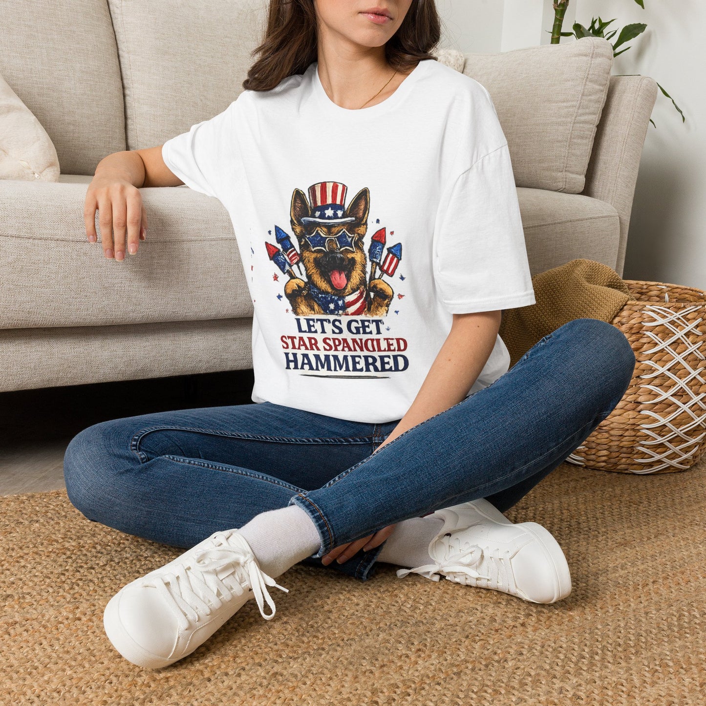 Lets Get Star Spangled Hammered T-Shirt | Patriotic German Shepherd, 4th of July