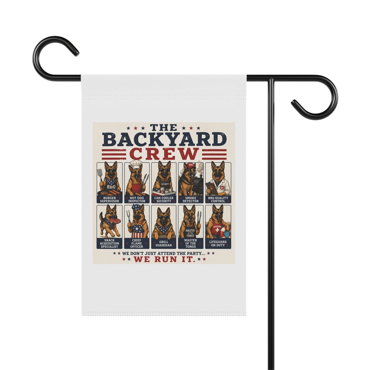 Backyard Crew Garden Flag — Patriotic German Shepherd Dog Yard Banner
