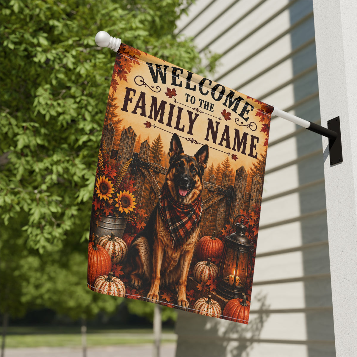 Personalized German Shepherd Garden Flag, Custom Family Name Fall Decor, Gift for German Shepherd Owners
