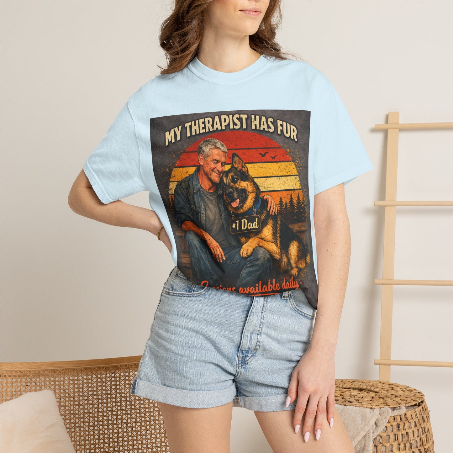 My Therapist Has Fur T-shirt | Dog Dad Graphic Tee, German Shepherd Design