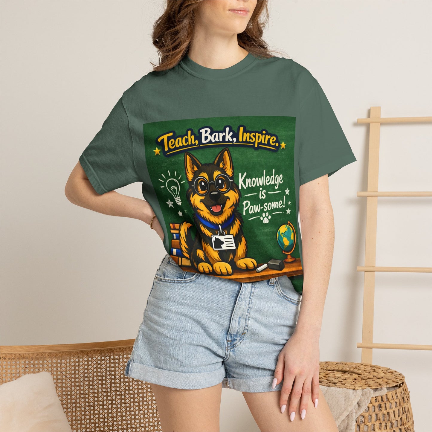 Teach Bark Inspire German Shepherd T‑Shirt – Knowledge Is Paw‑some Teacher Tee | Classroom Dog Lover Shirt | Bella Canvas 3001