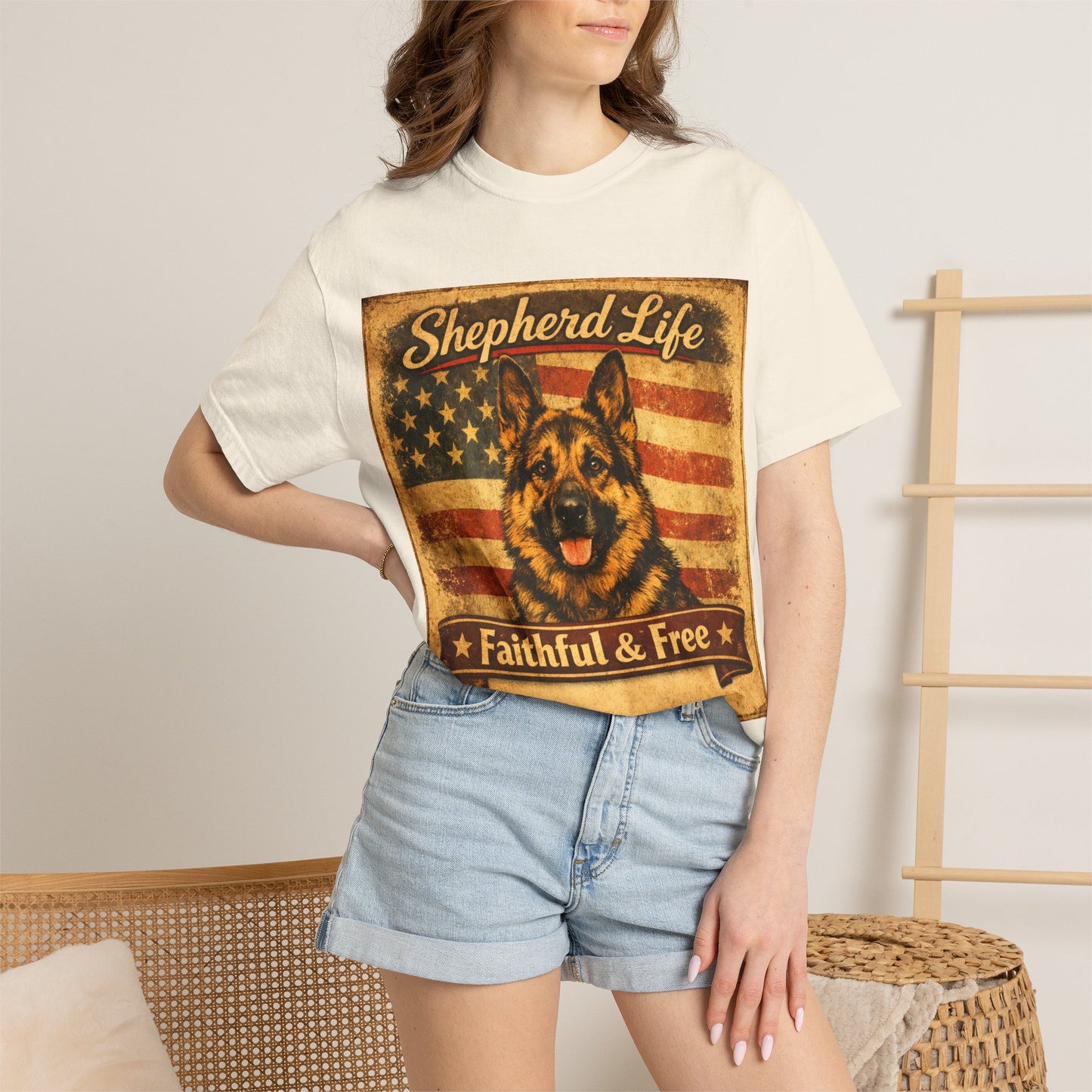 Shepherd Life Faithful & Free German Shepherd Shirt | Patriotic Flag Dog Tee