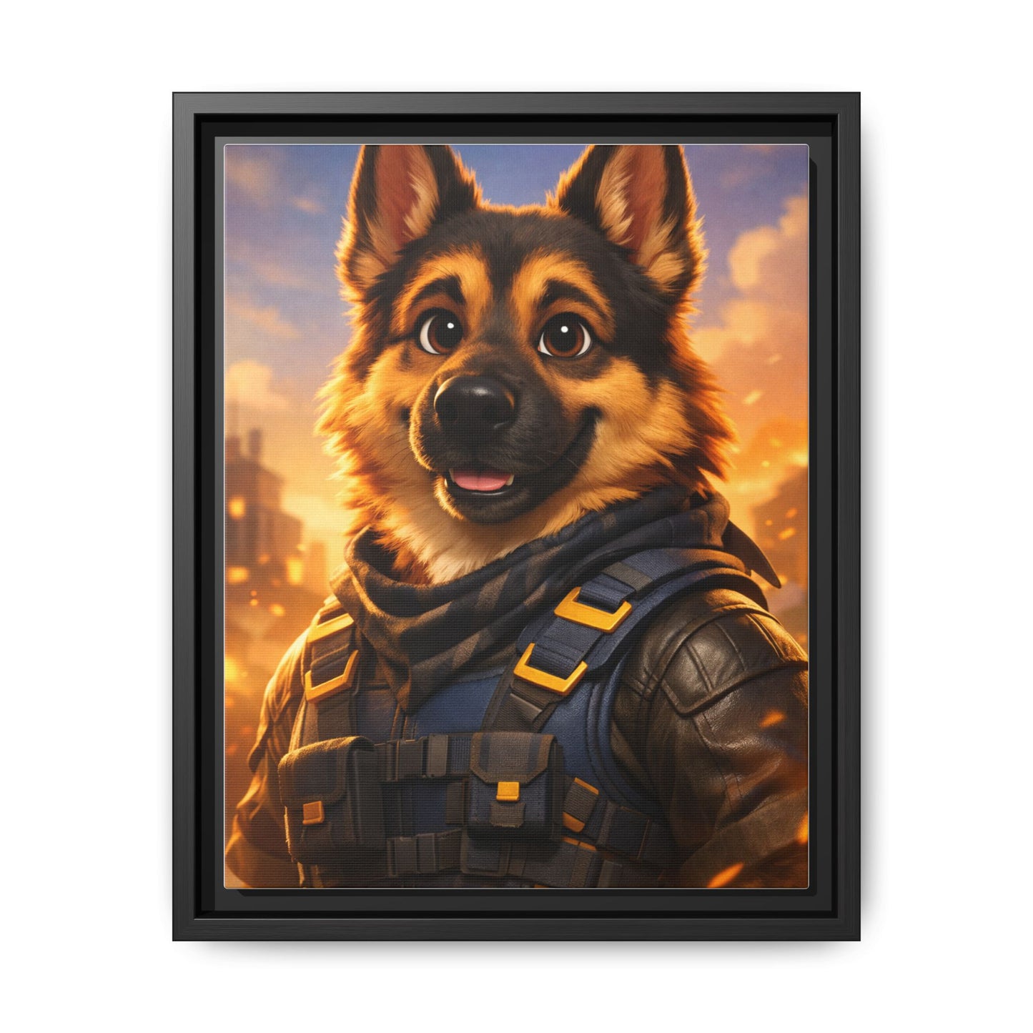 German Shepherd Hero Art – Tactical Dog Character Wall Canvas | Cinematic GSD Decor | Framed Matte Canvas