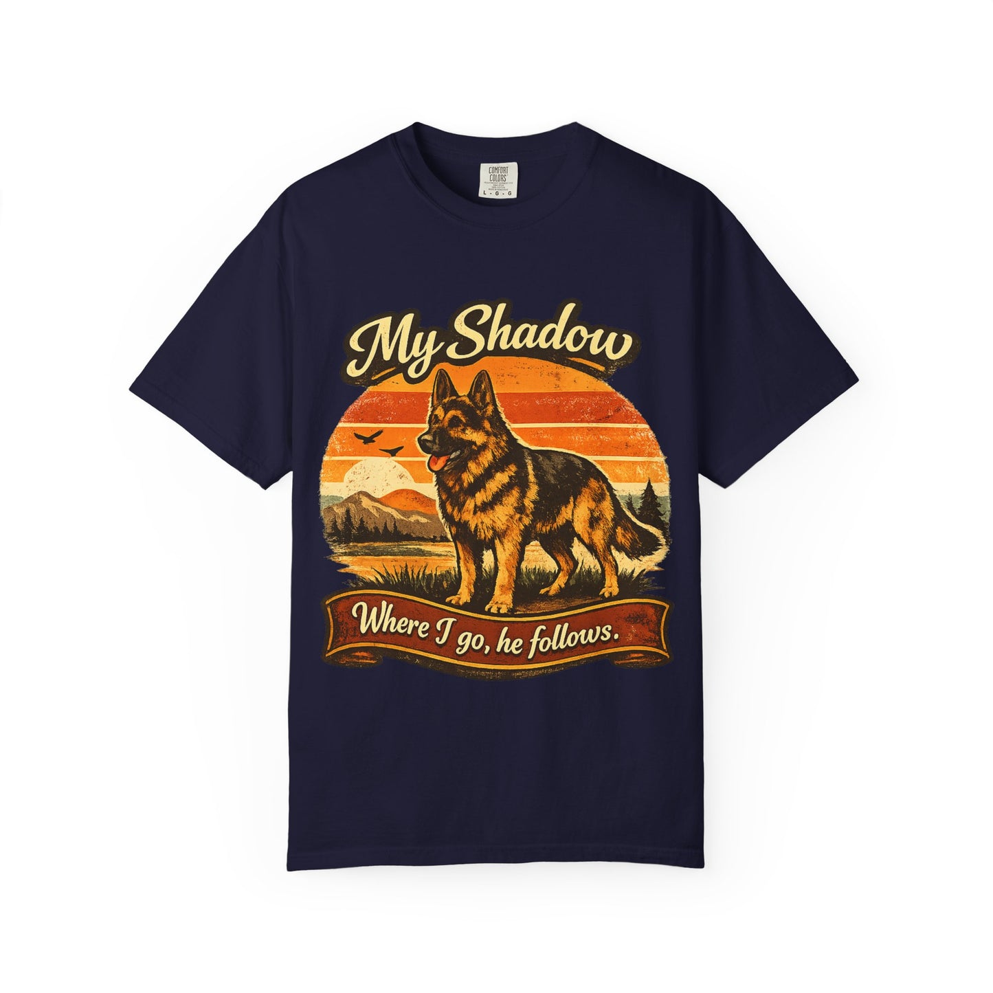 German Shepherd 'My Shadow' Vintage Sunset T-Shirt | Dog Lover Tee