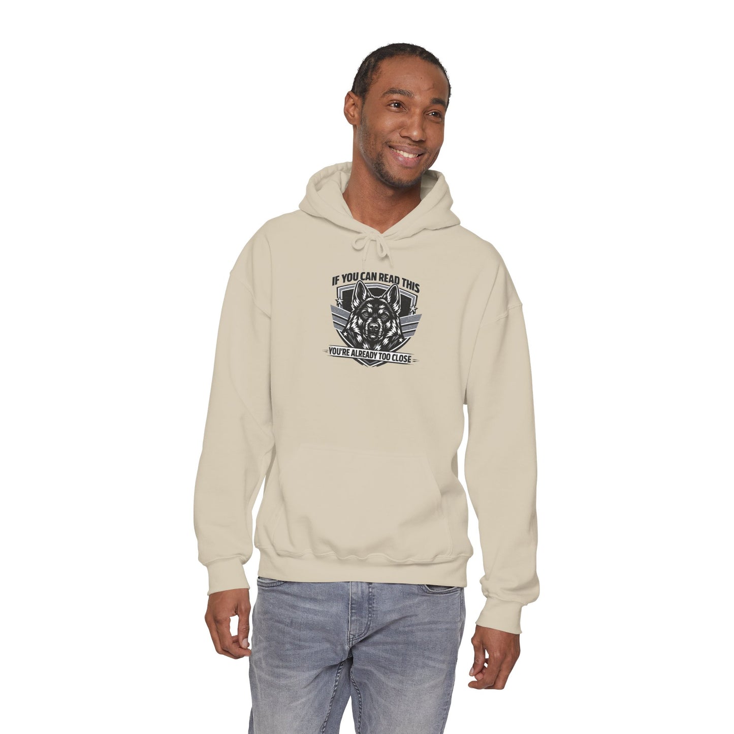Hoodie — "If You Can Read This You're Already Too Close" Tactical Skull Graphic