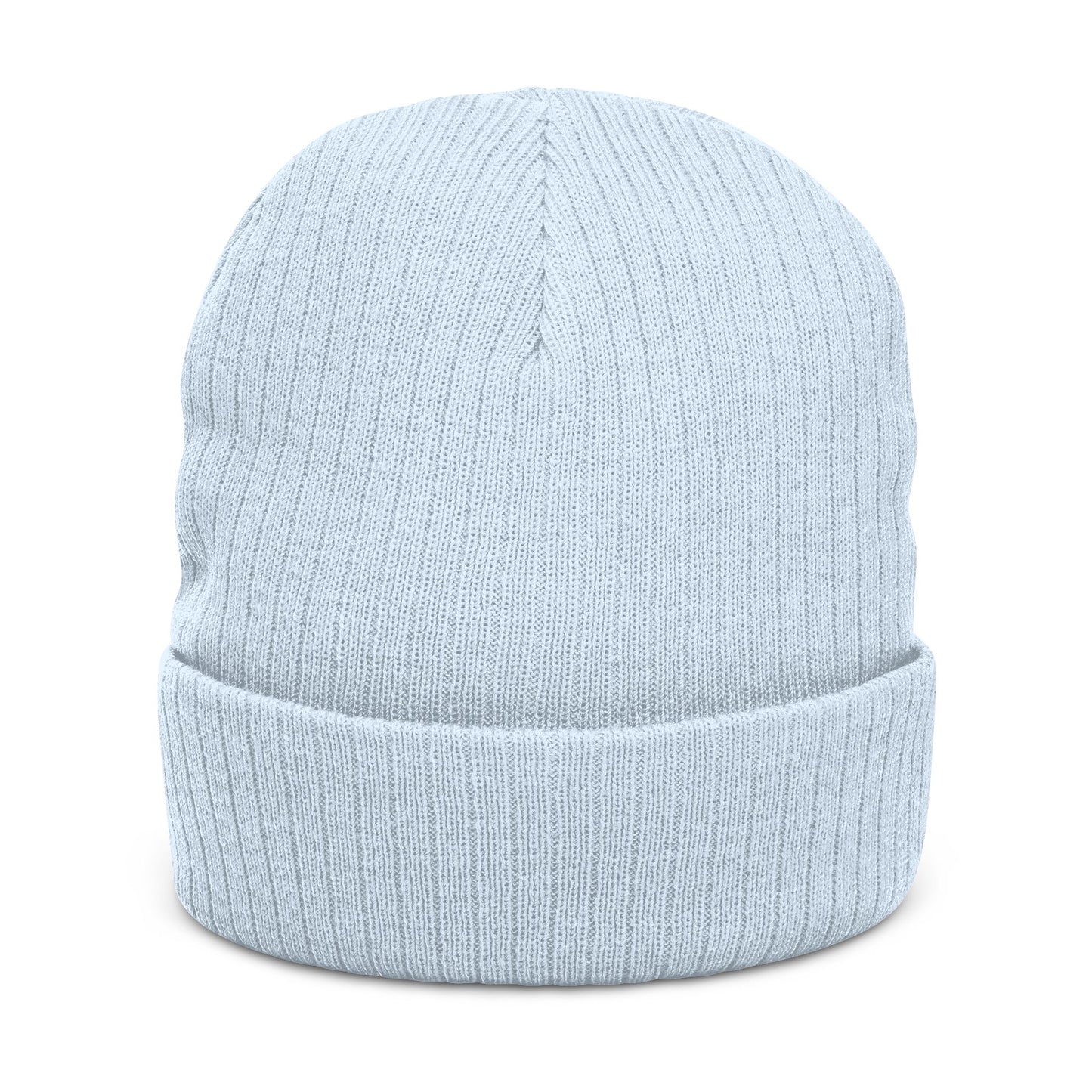 Embroidered Ribbed Knit Beanie — Vintage Crest Patch Winter Hat