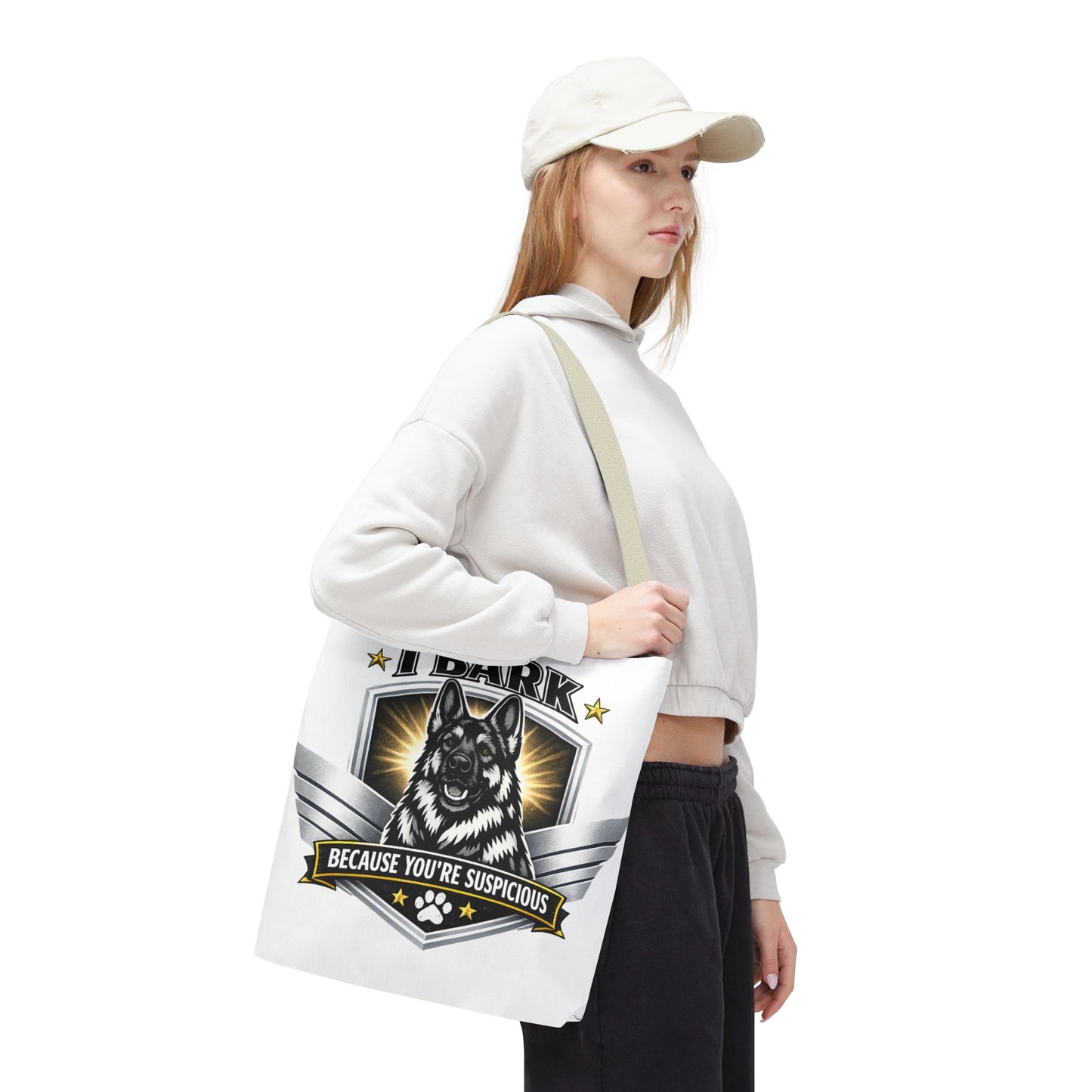 Tote Bag — "I Bark Because You’re Suspicious" German Shepherd Tote