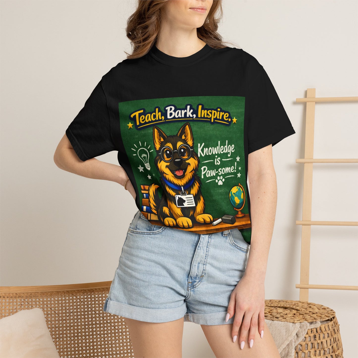 Teach Bark Inspire German Shepherd T‑Shirt – Knowledge Is Paw‑some Teacher Tee | Classroom Dog Lover Shirt | Bella Canvas 3001