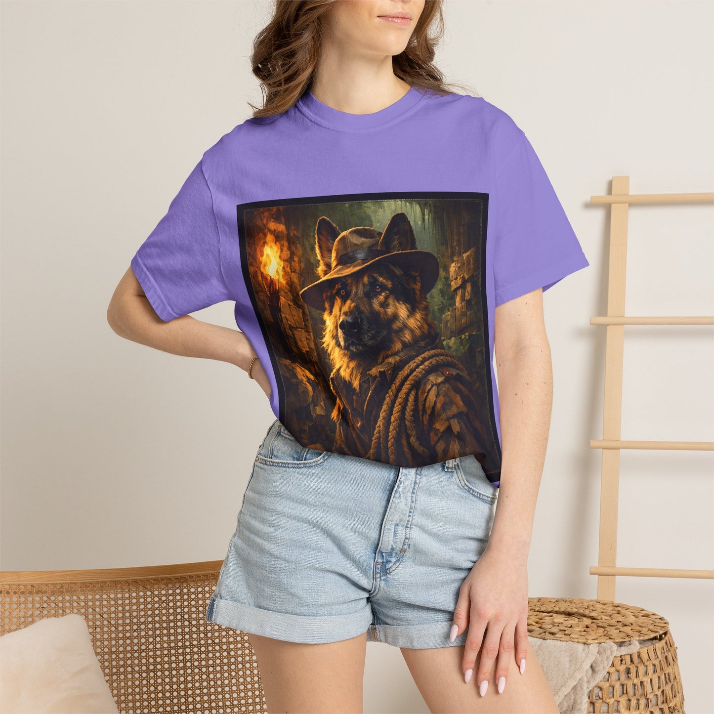 Indy Explorer German Shepherd T‑Shirt – Adventure Dog Lover Tee | Vintage Noir Canine Illustration | Bella Canvas 3001