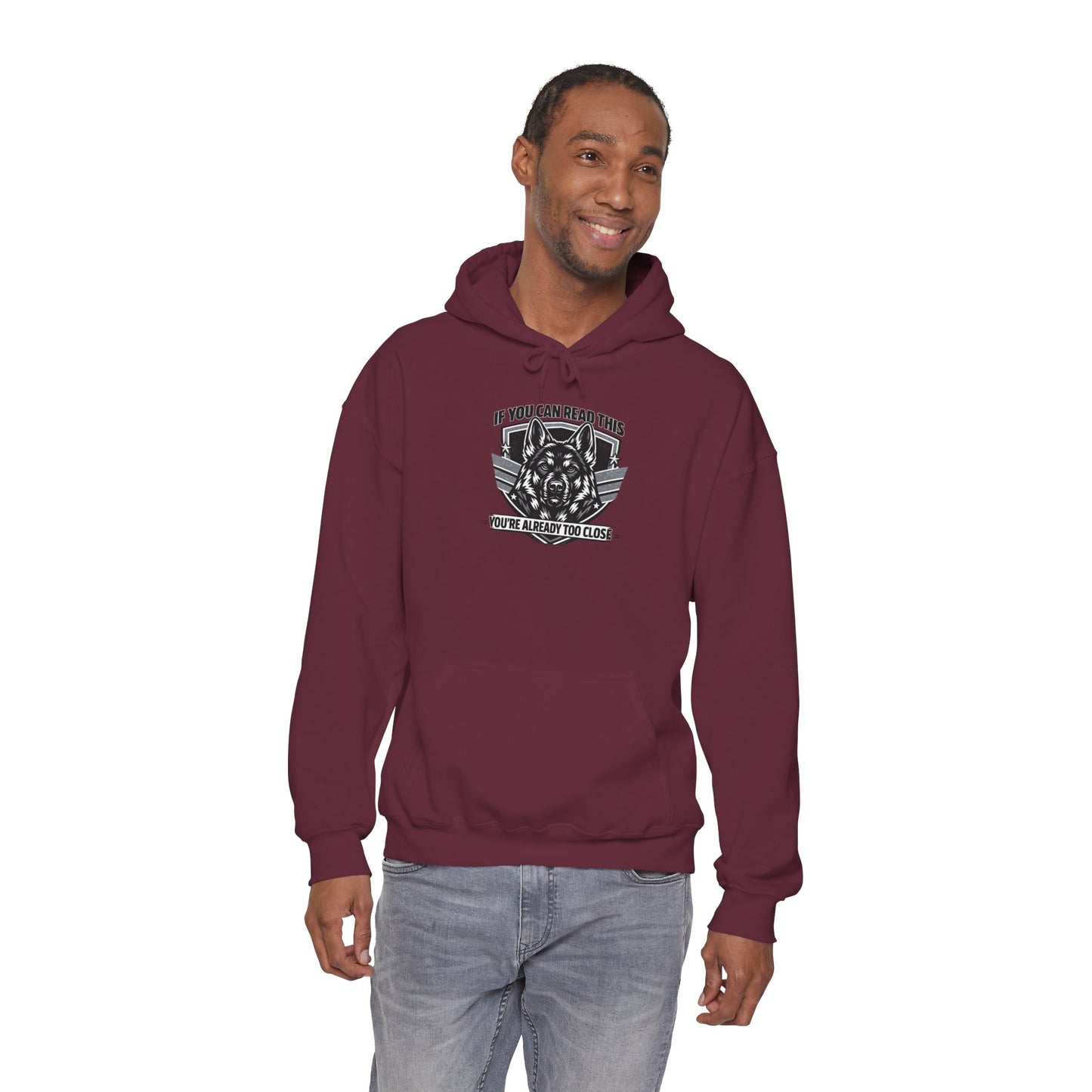 Hoodie — "If You Can Read This You're Already Too Close" Tactical Skull Graphic