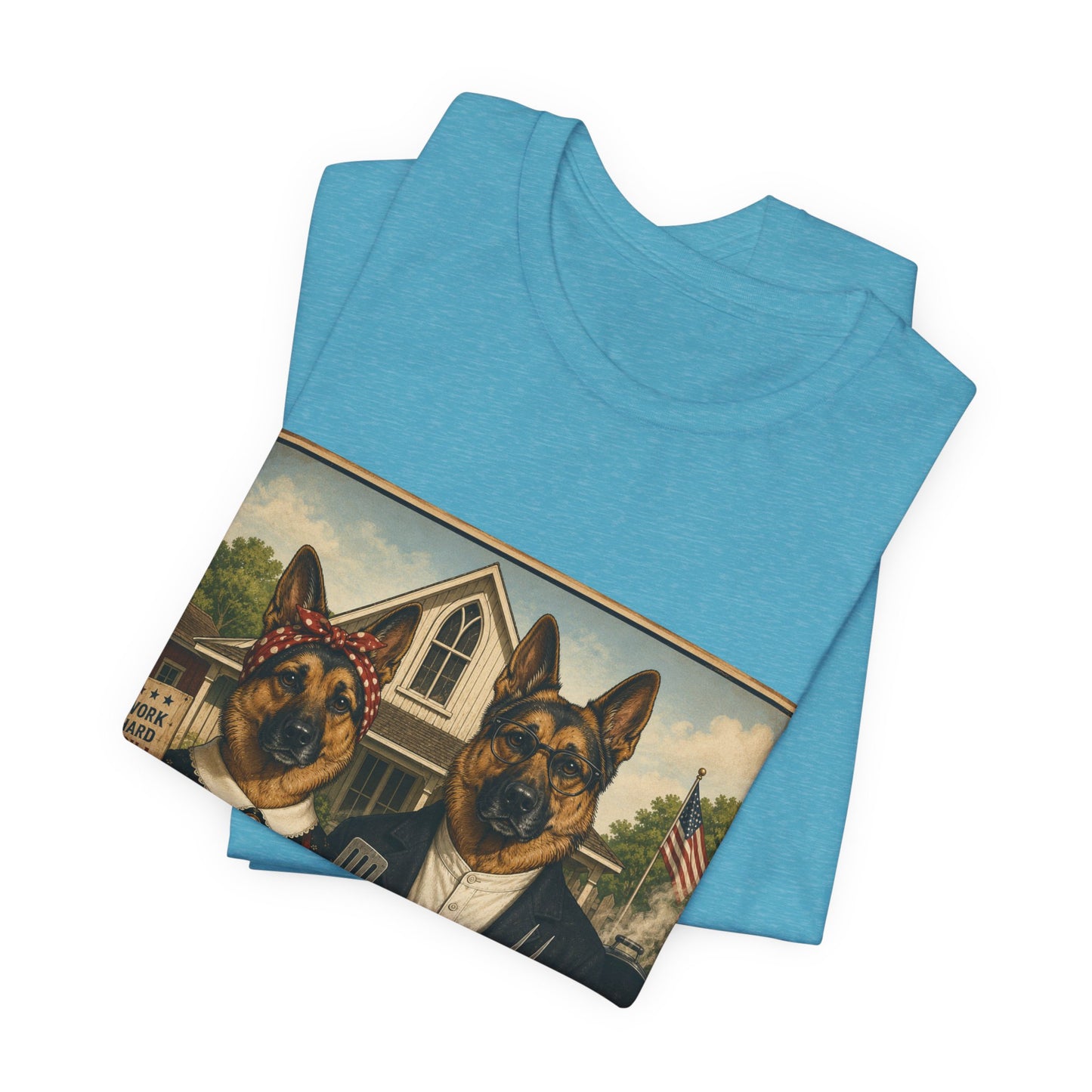 American Gothic – Backyard Style | German Shepherd BBQ T-Shirt