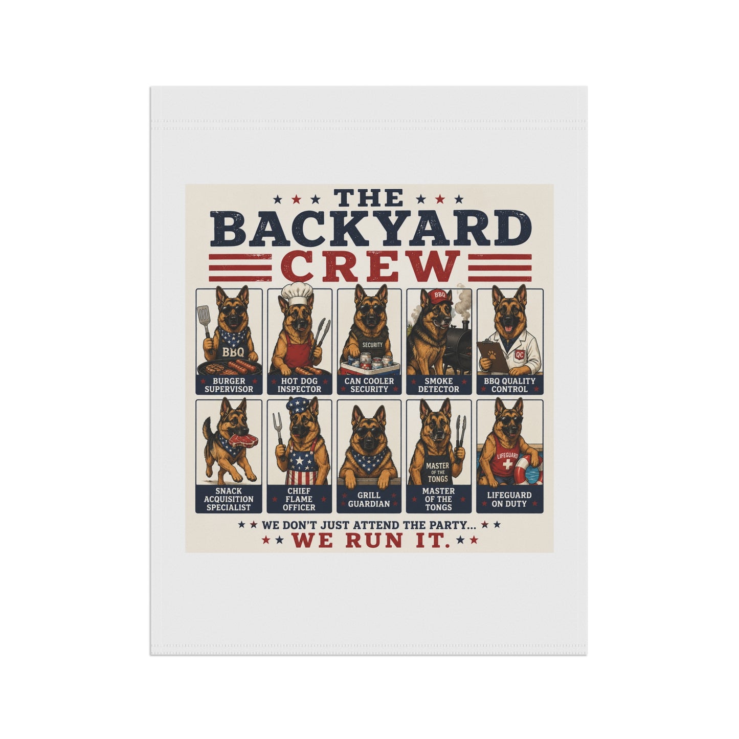 Backyard Crew Garden Flag — Patriotic German Shepherd Dog Yard Banner