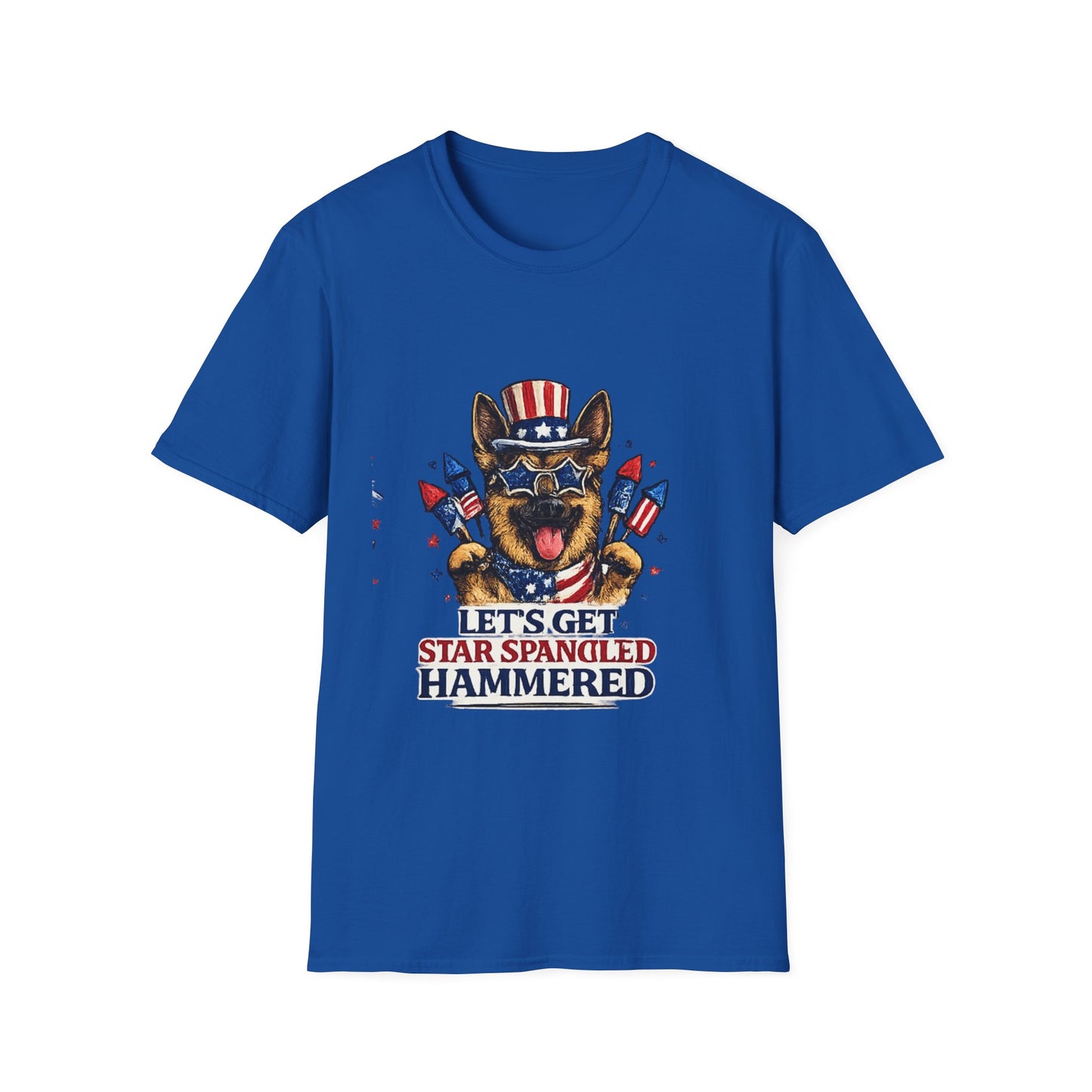 Lets Get Star Spangled Hammered T-Shirt | Patriotic German Shepherd, 4th of July
