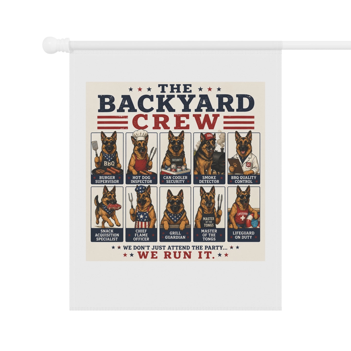 Backyard Crew Garden Flag — Patriotic German Shepherd Dog Yard Banner