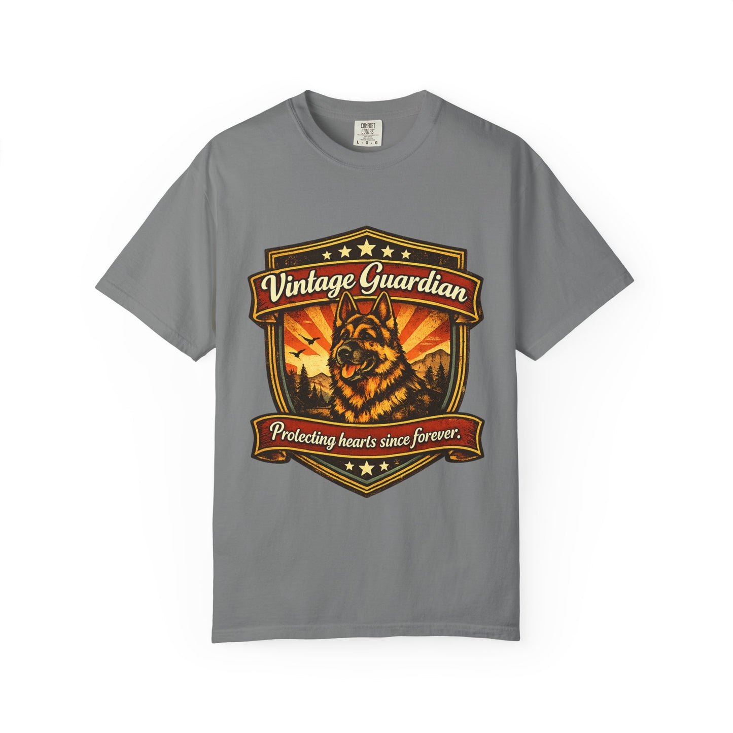 Vintage Guardian German Shepherd T-Shirt | Dog Badge Shield Design