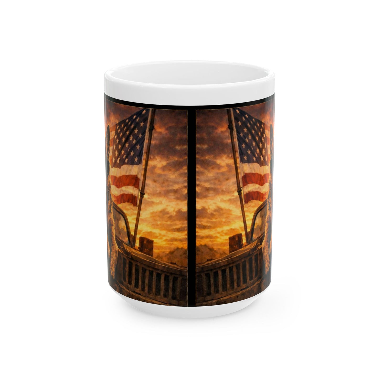 German Shepherd with American Flag Mug | Patriotic Dog Coffee Mug
