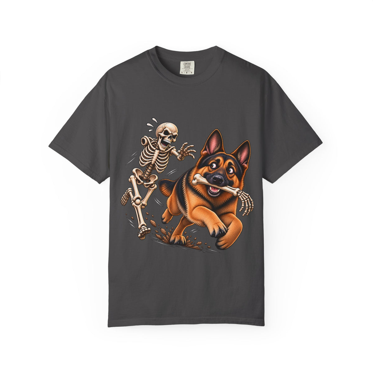German Shepherd Skeleton Bone Chase T-Shirt – Funny Halloween GSD Shirt