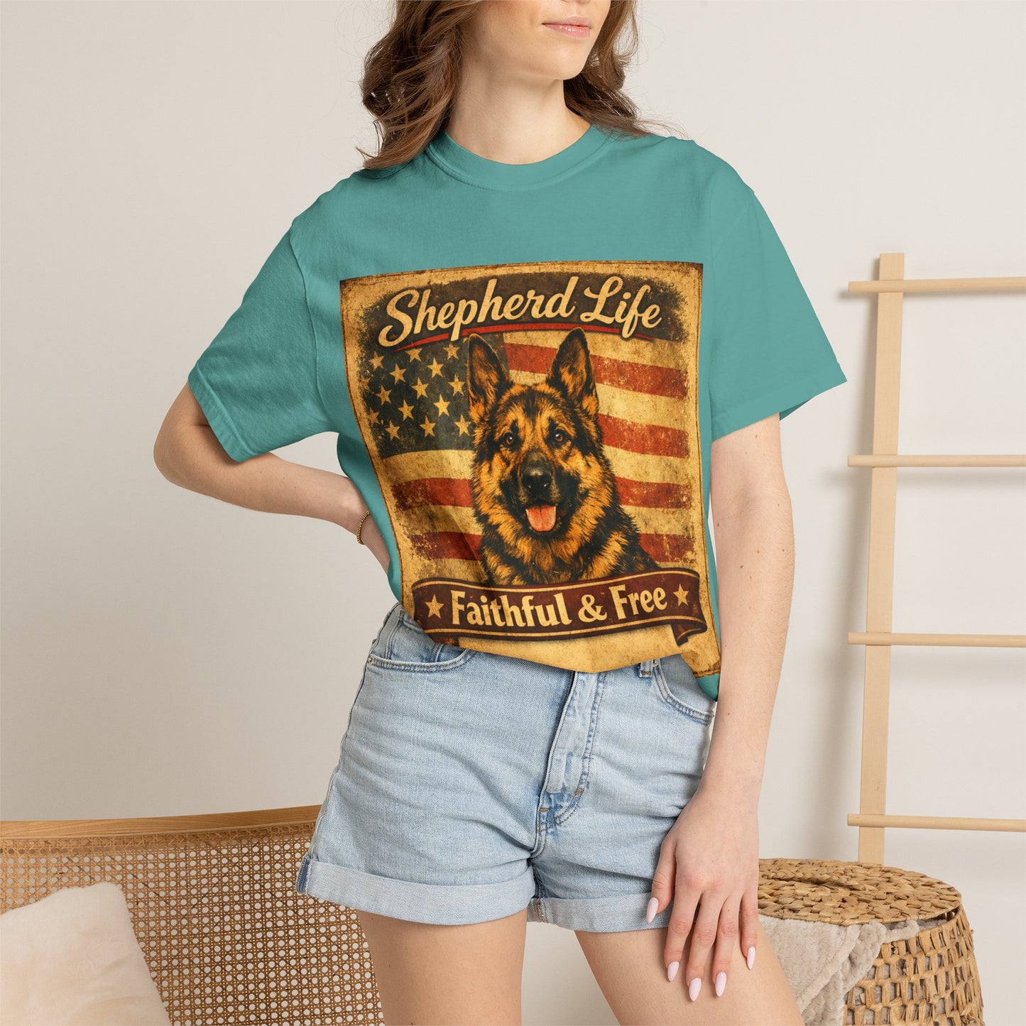 Shepherd Life Faithful & Free German Shepherd Shirt | Patriotic Flag Dog Tee