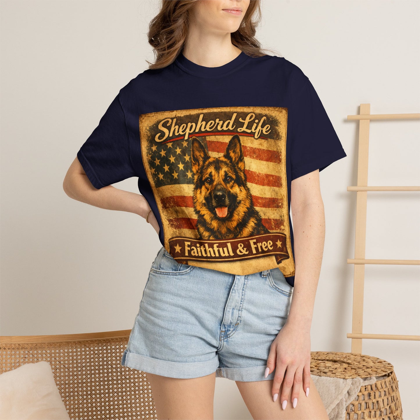 Shepherd Life Faithful & Free German Shepherd Shirt | Patriotic Flag Dog Tee