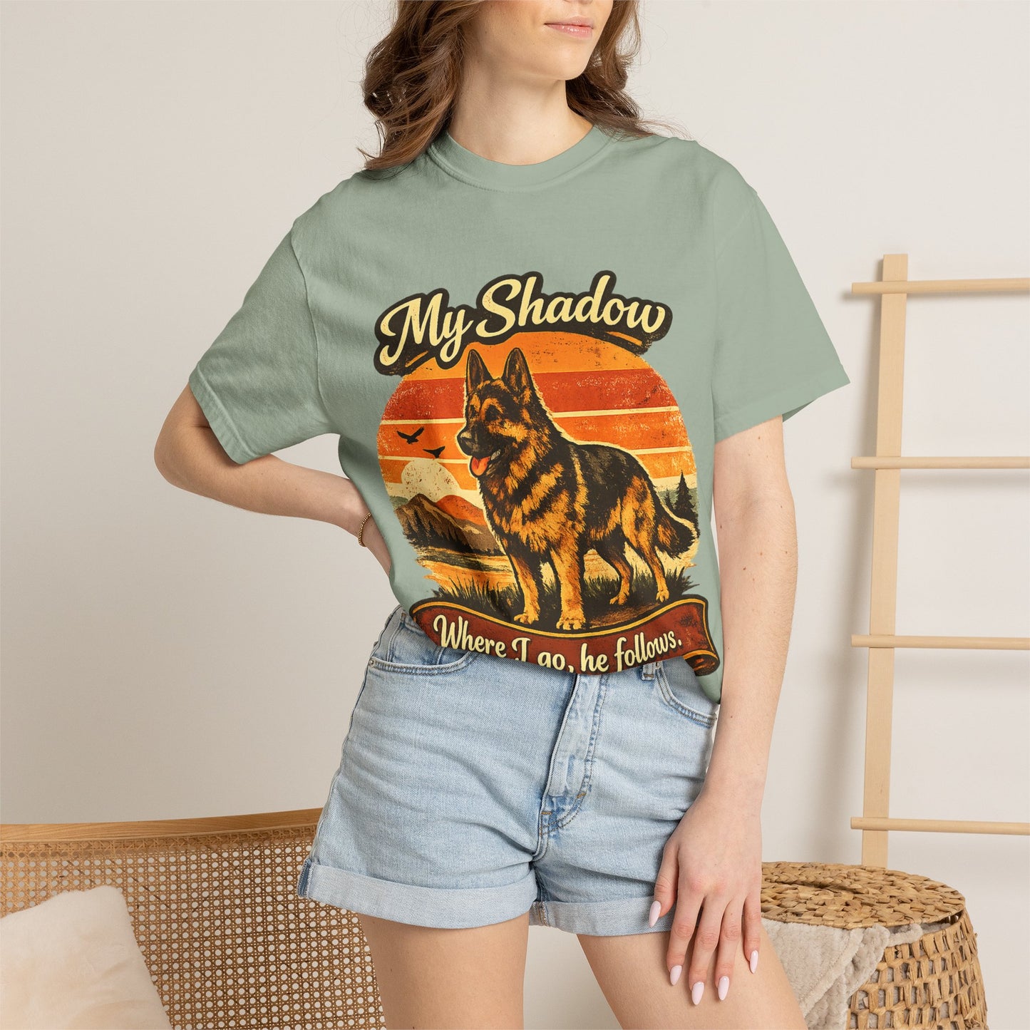 German Shepherd 'My Shadow' Vintage Sunset T-Shirt | Dog Lover Tee