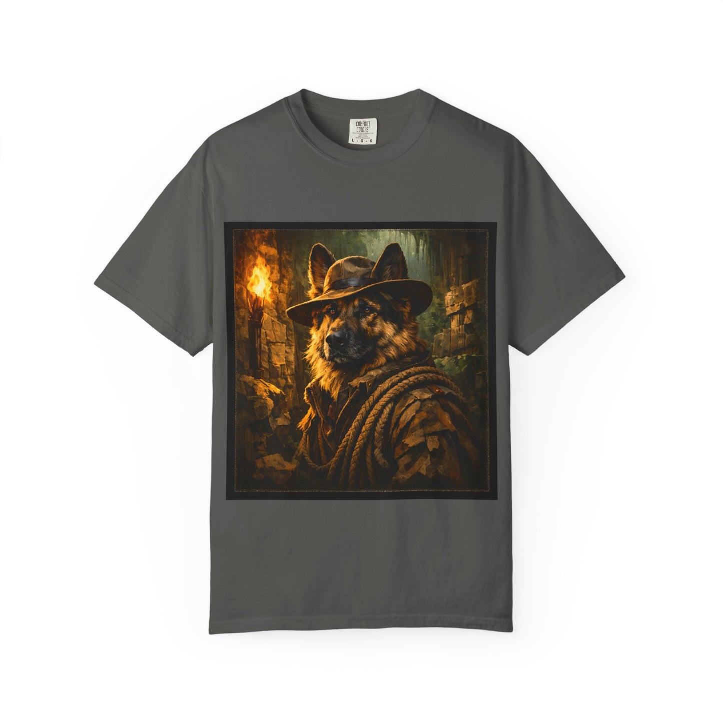 Indy Explorer German Shepherd T‑Shirt – Adventure Dog Lover Tee | Vintage Noir Canine Illustration | Bella Canvas 3001