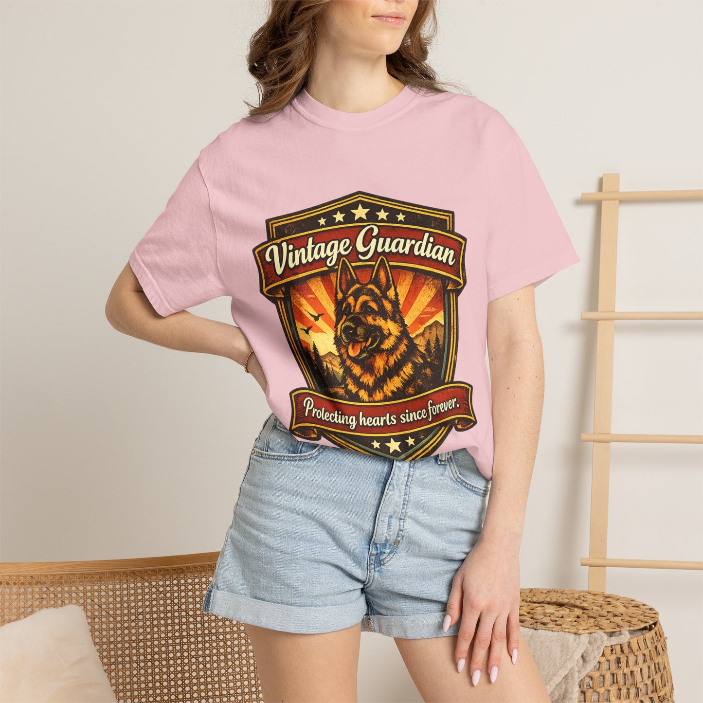 Vintage Guardian German Shepherd T-Shirt | Dog Badge Shield Design