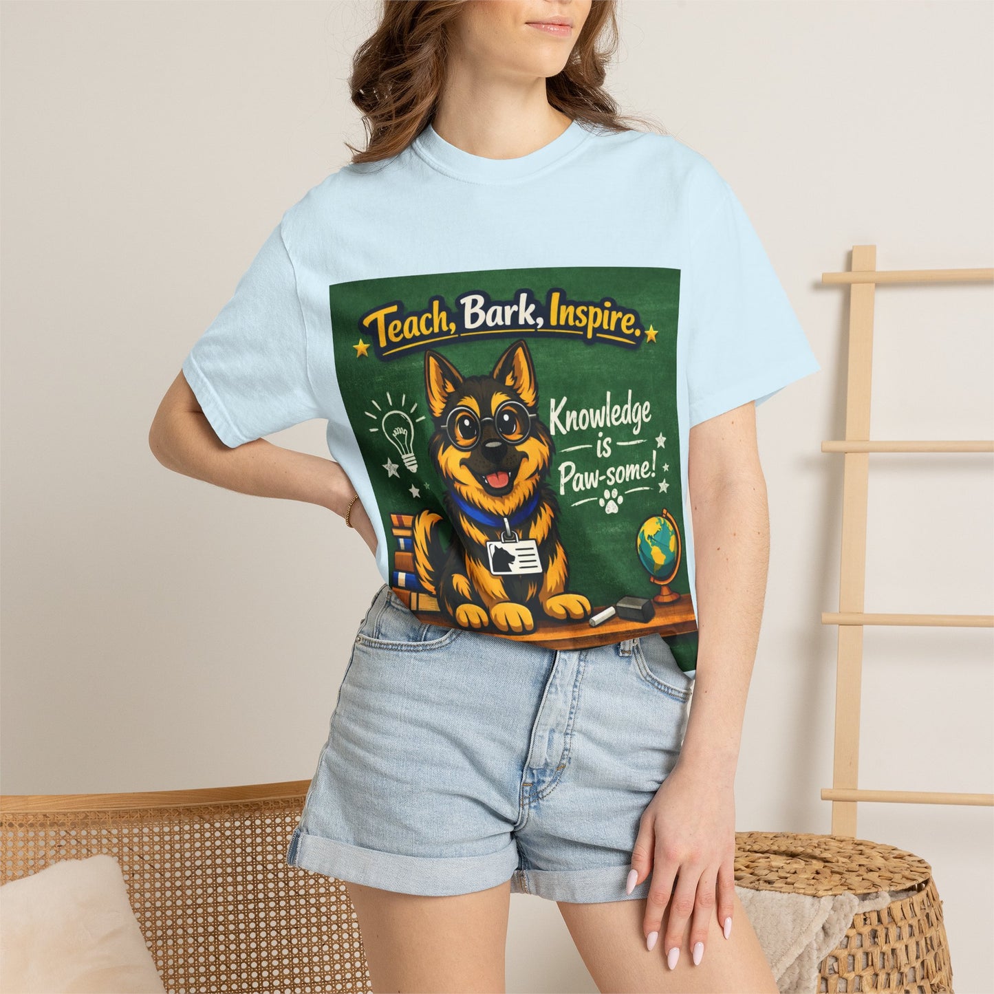Teach Bark Inspire German Shepherd T‑Shirt – Knowledge Is Paw‑some Teacher Tee | Classroom Dog Lover Shirt | Bella Canvas 3001