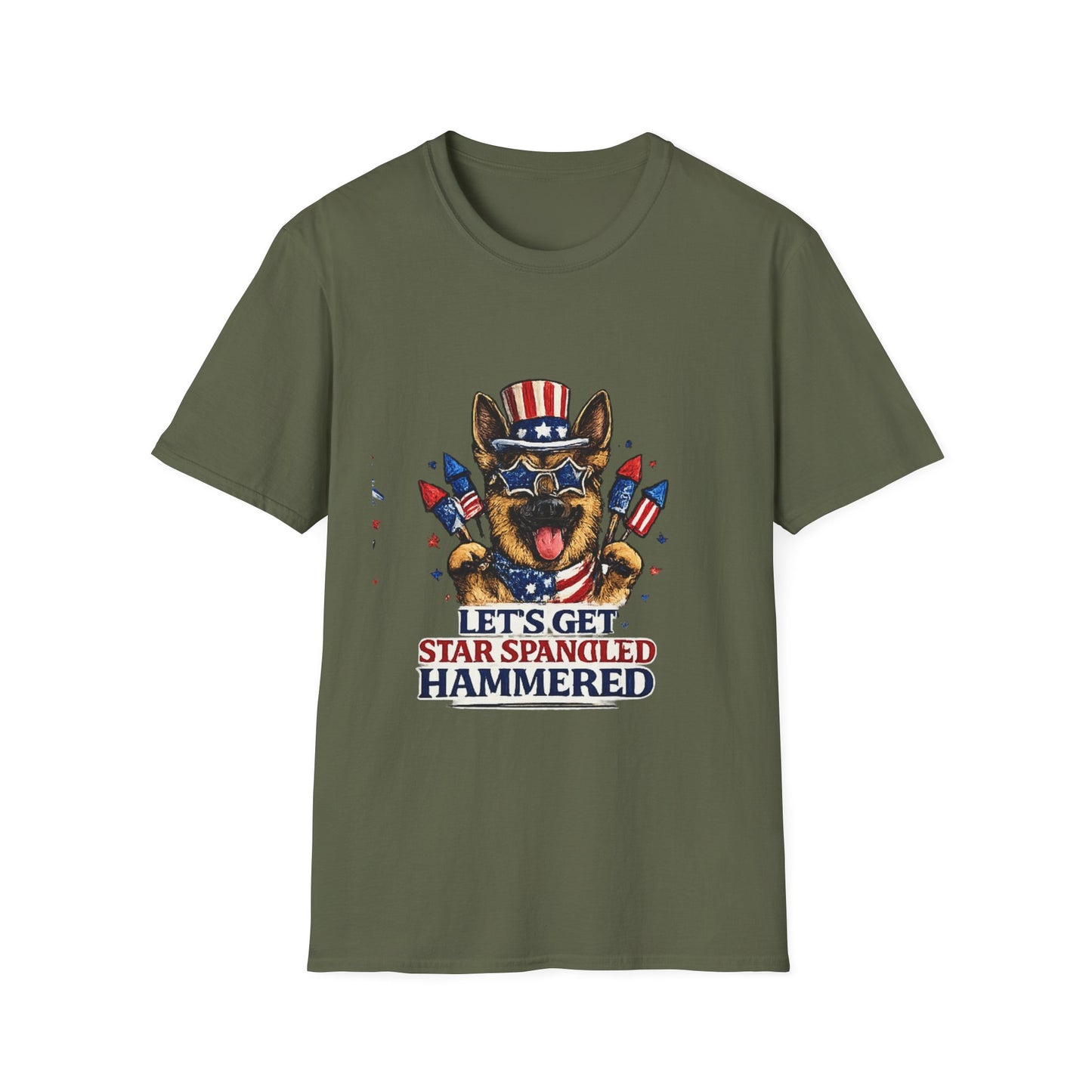 Lets Get Star Spangled Hammered T-Shirt | Patriotic German Shepherd, 4th of July