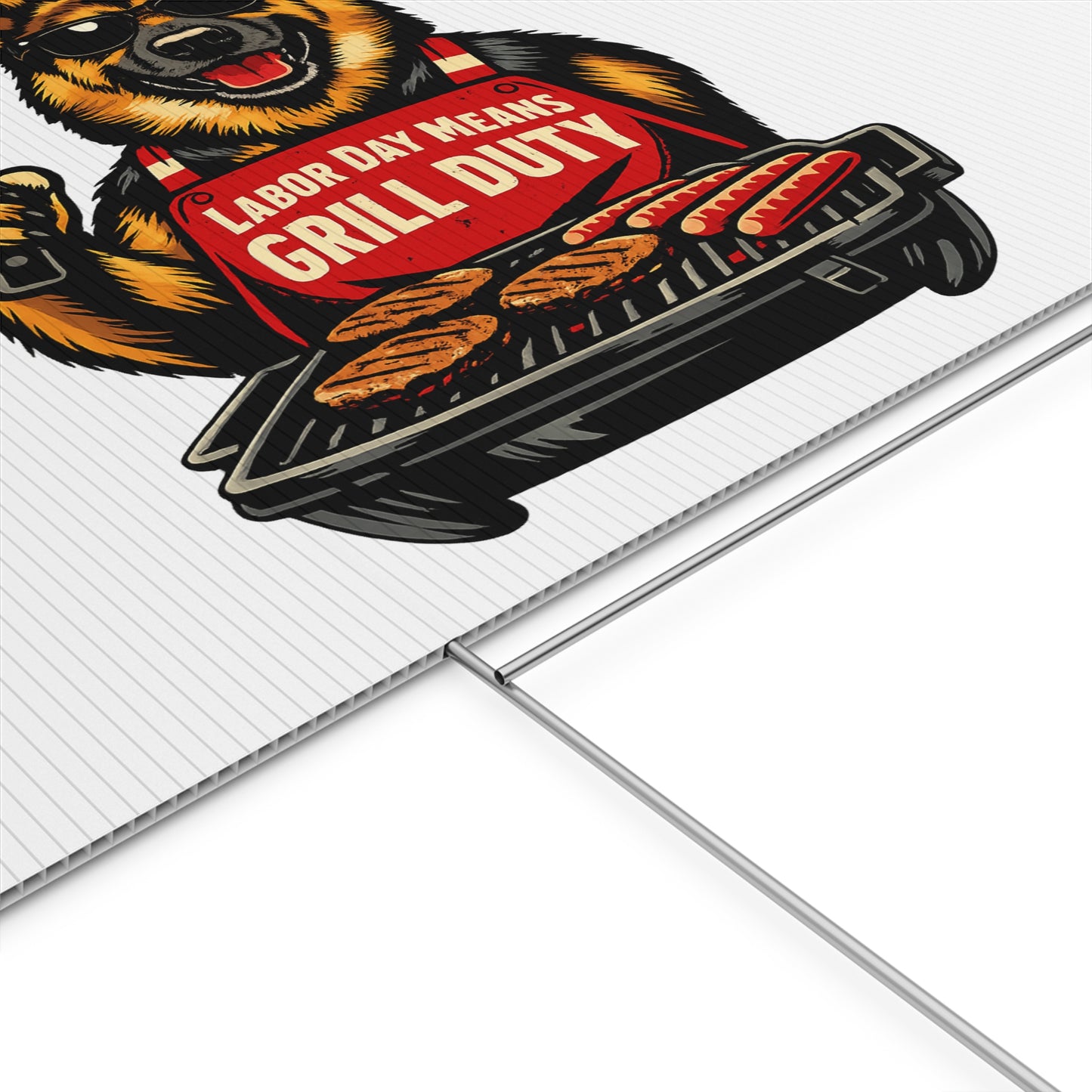 Labor Day Means Grill Duty Yard Sign – German Shepherd BBQ Plastic Lawn Sign