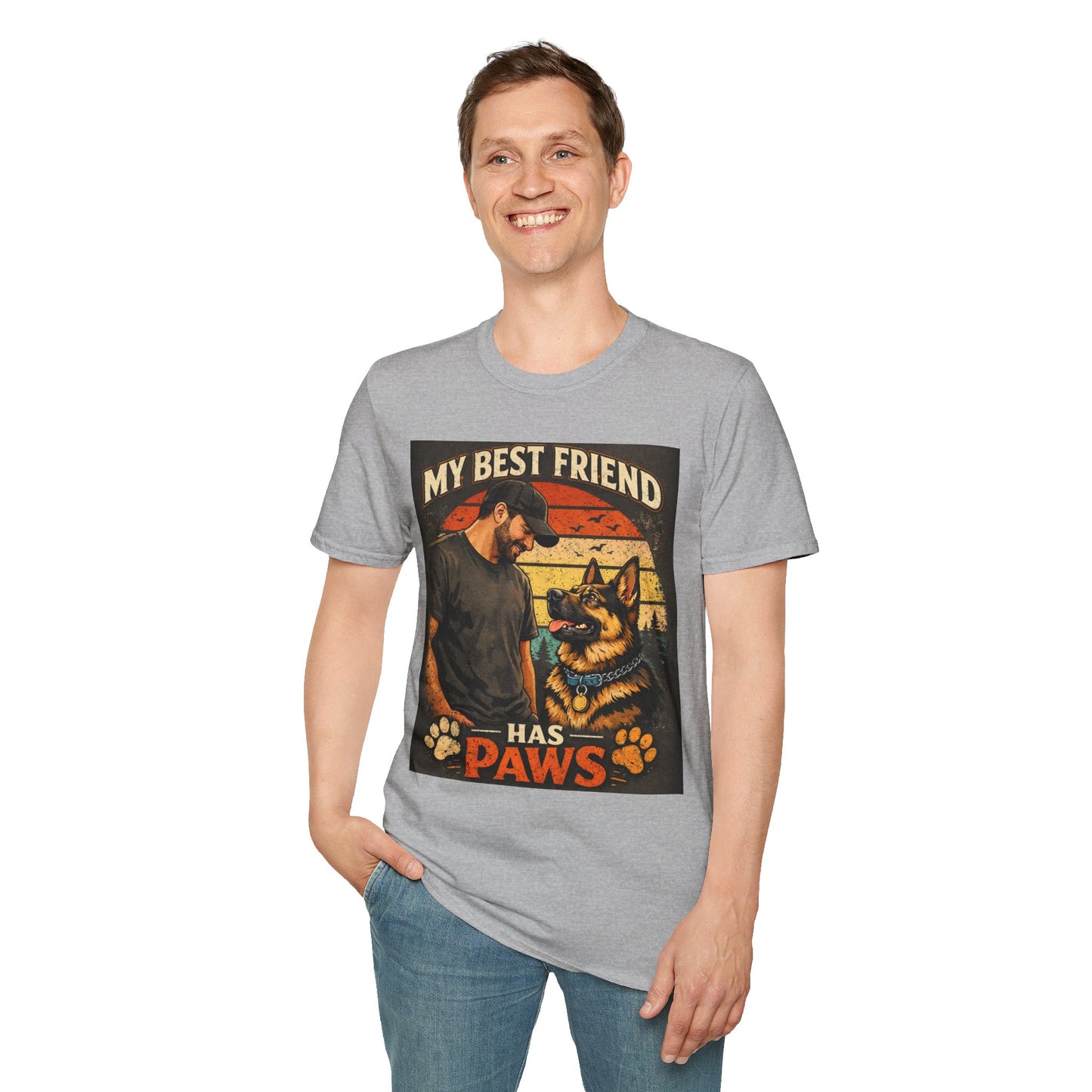 My Best Friend Has Paws Retro T‑Shirt – Dog Lover Vintage Graphic Tee | Pet Owner Gift | Gildan Softstyle