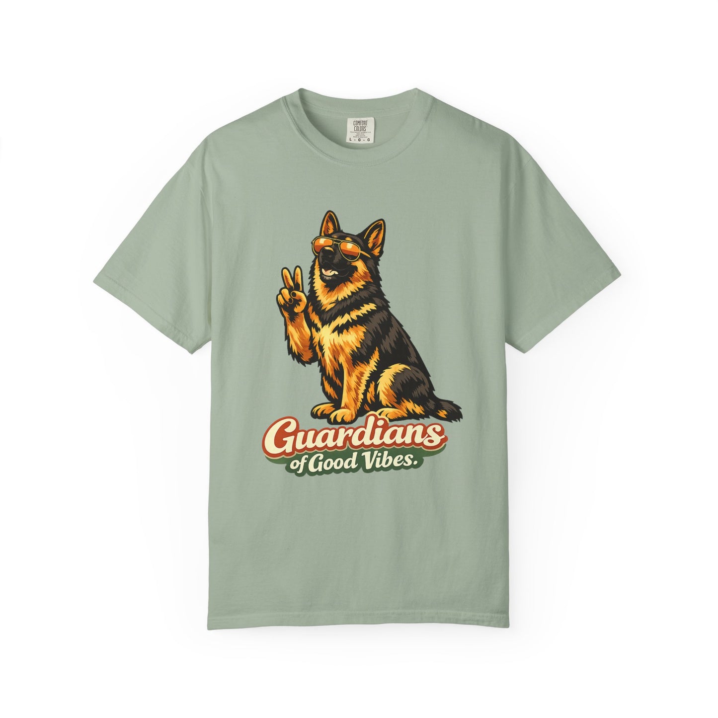 Guardians of Good Vibes German Shepherd T-shirt | Peace Sign Dog Tee